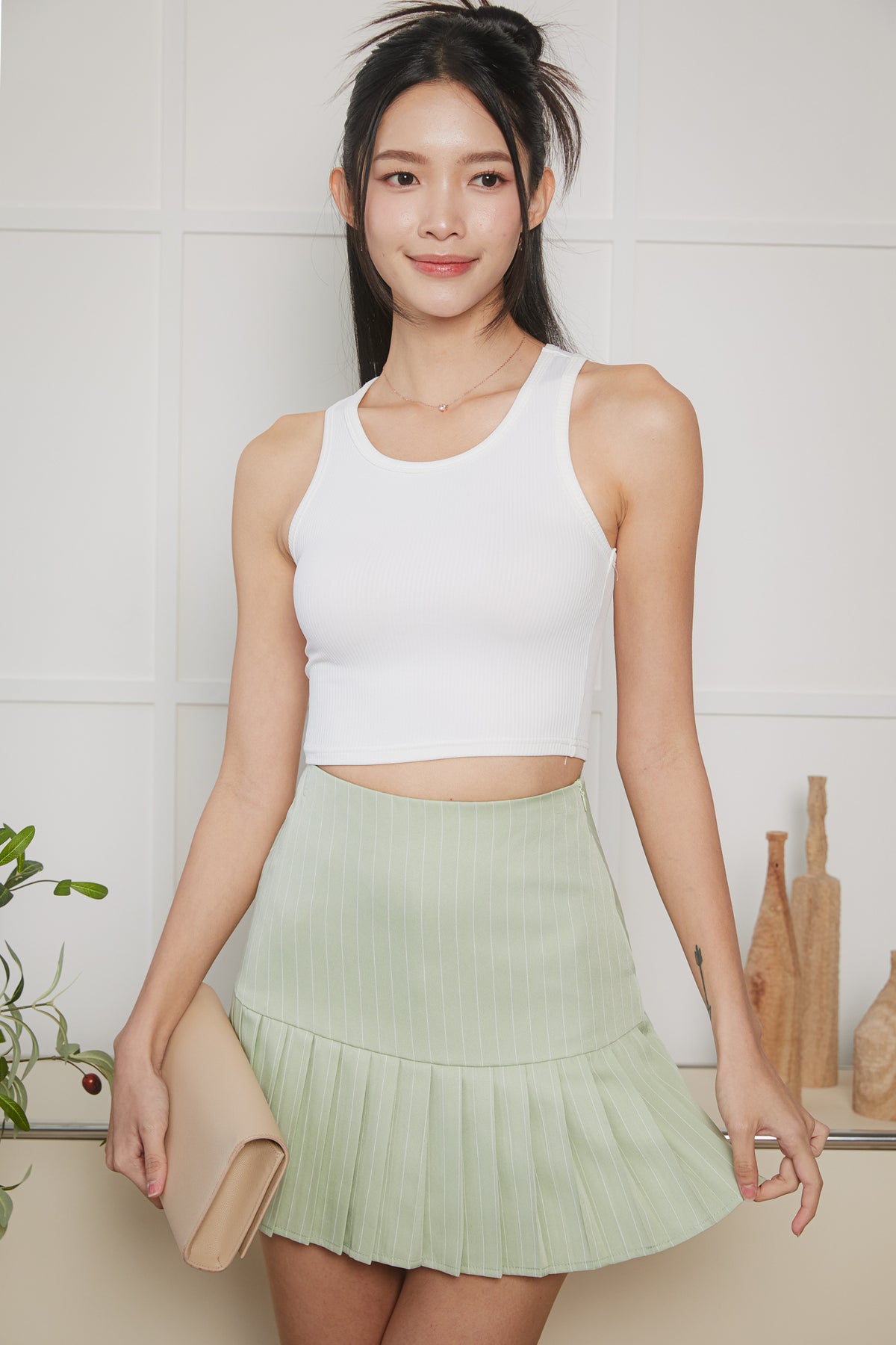 Ribbed Cropped Tank Top in White