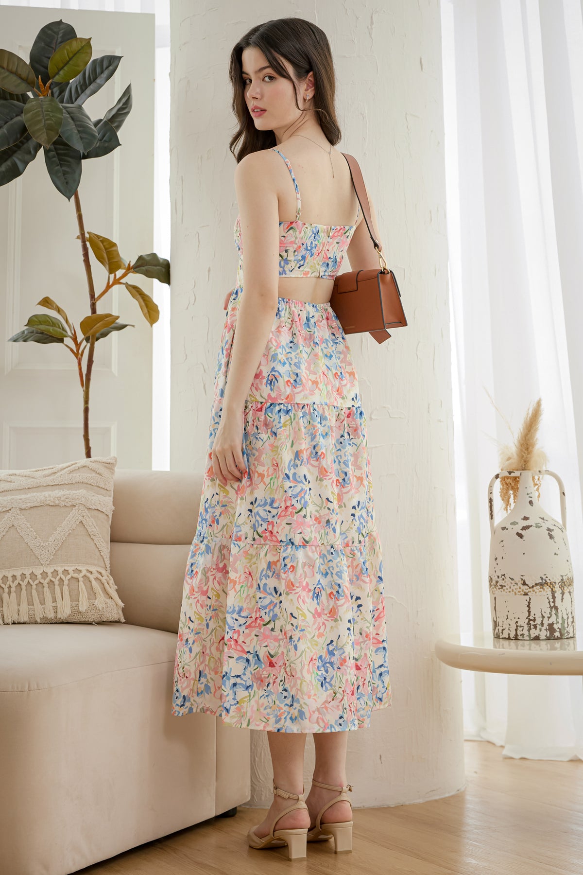Open-Back Tiered Spag Dress in Vibrant