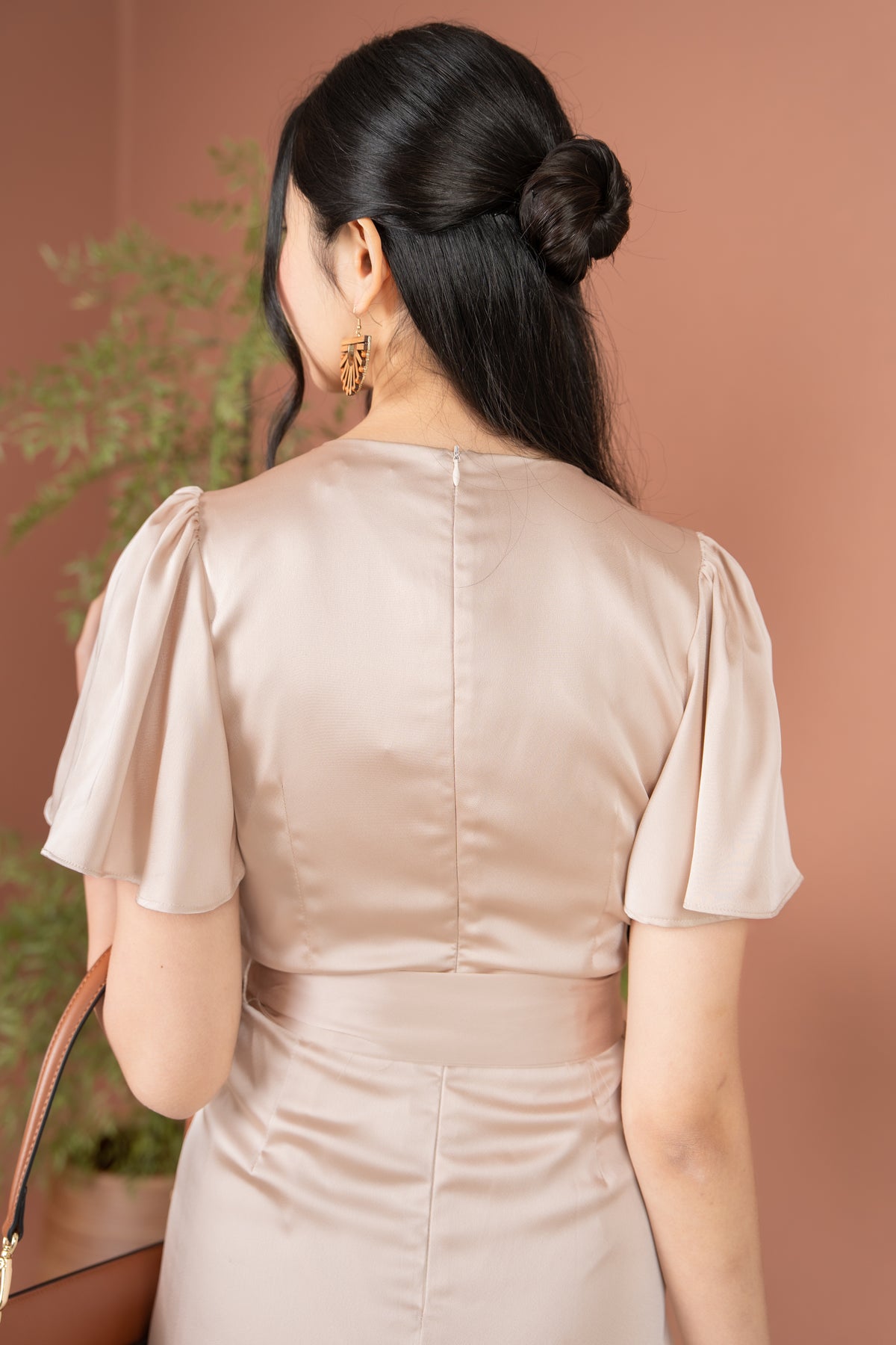 Aurora Flutter Sleeves Tulip Dress in Champange
