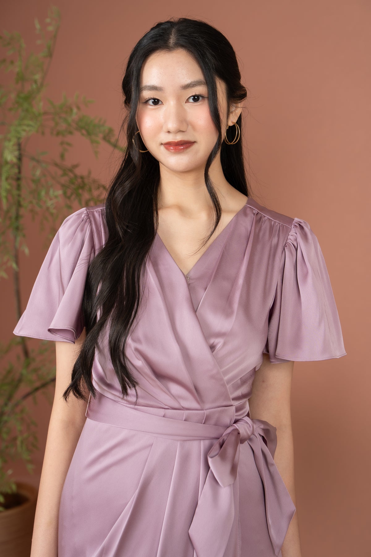Aurora Flutter Sleeves Tulip Dress in Lilac