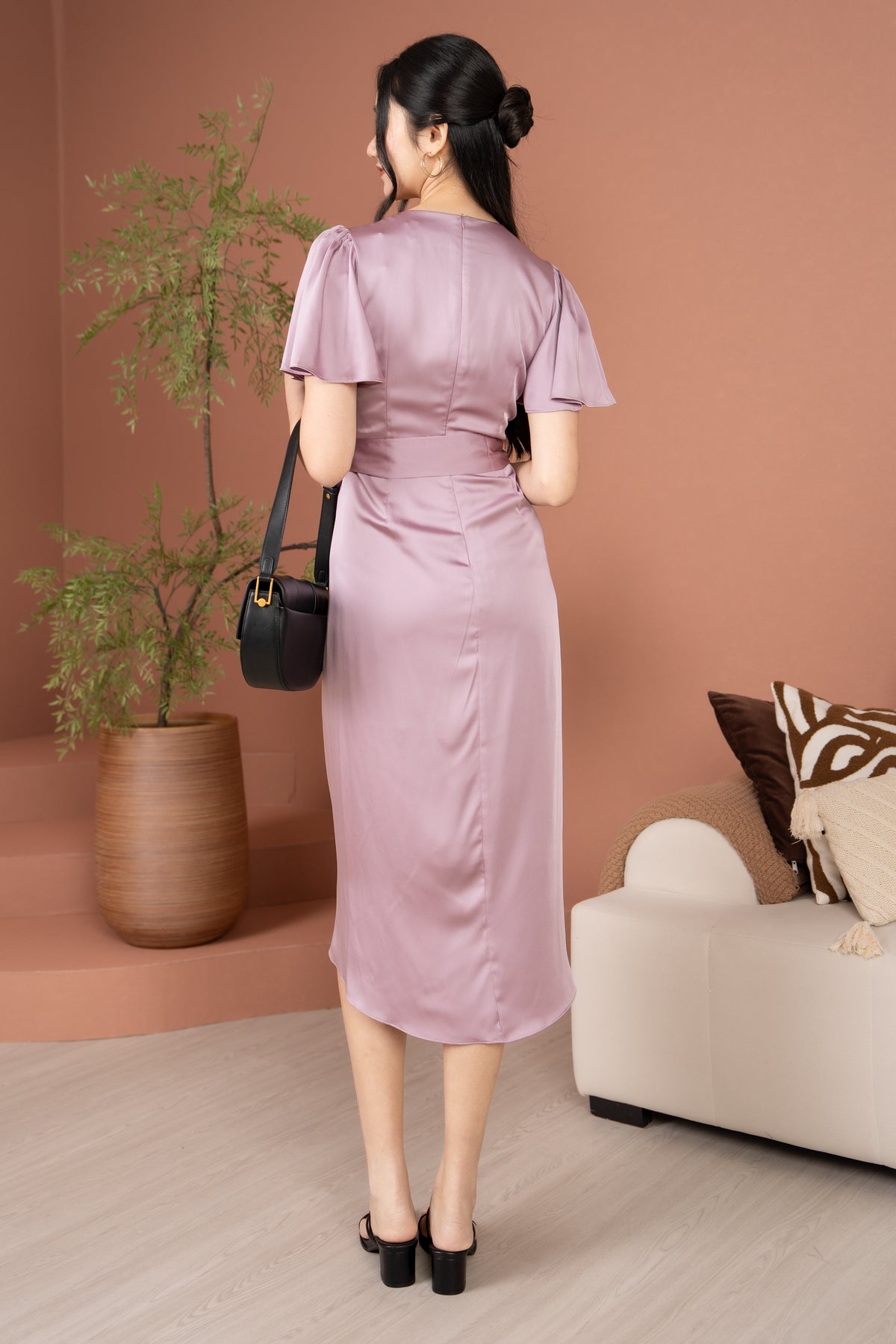 Aurora Flutter Sleeves Tulip Dress in Lilac