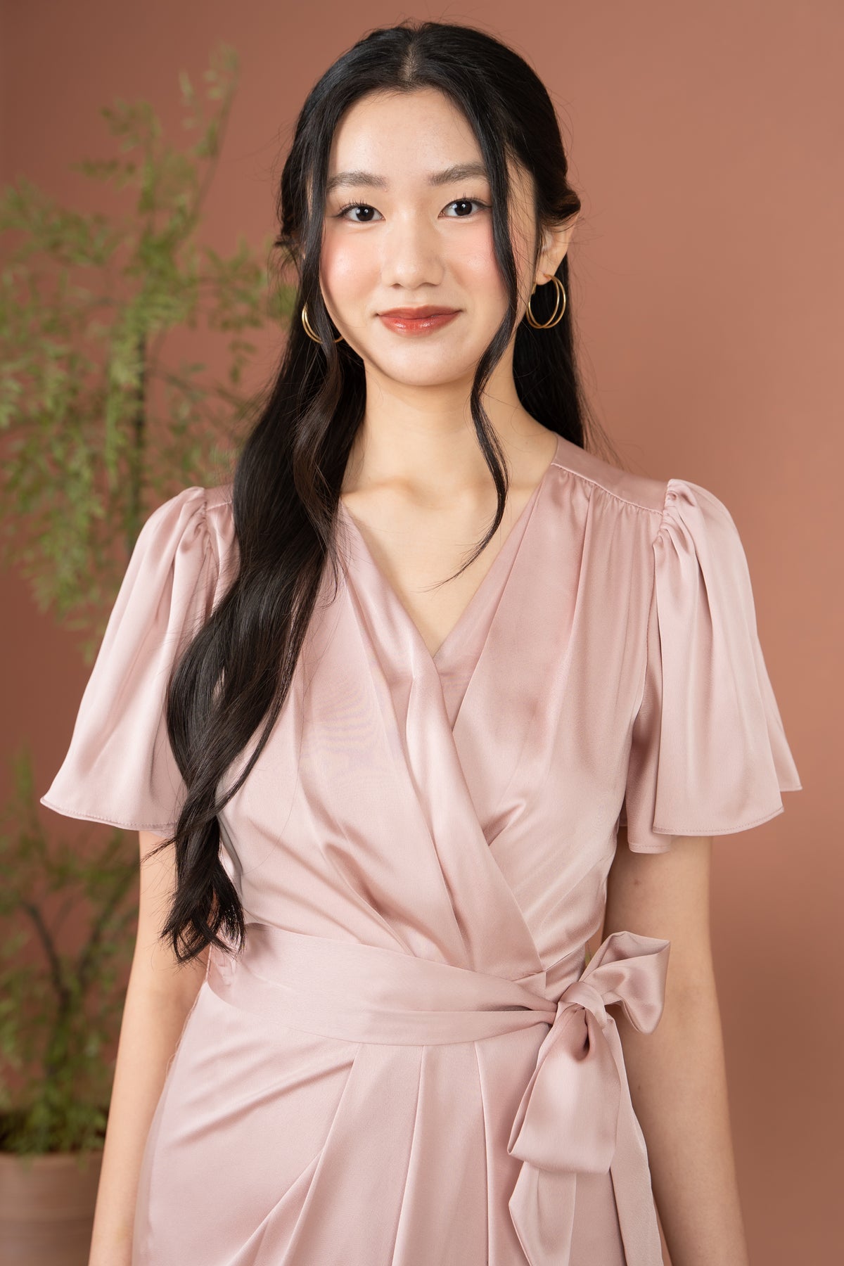 Aurora Flutter Sleeves Tulip Dress in Pink