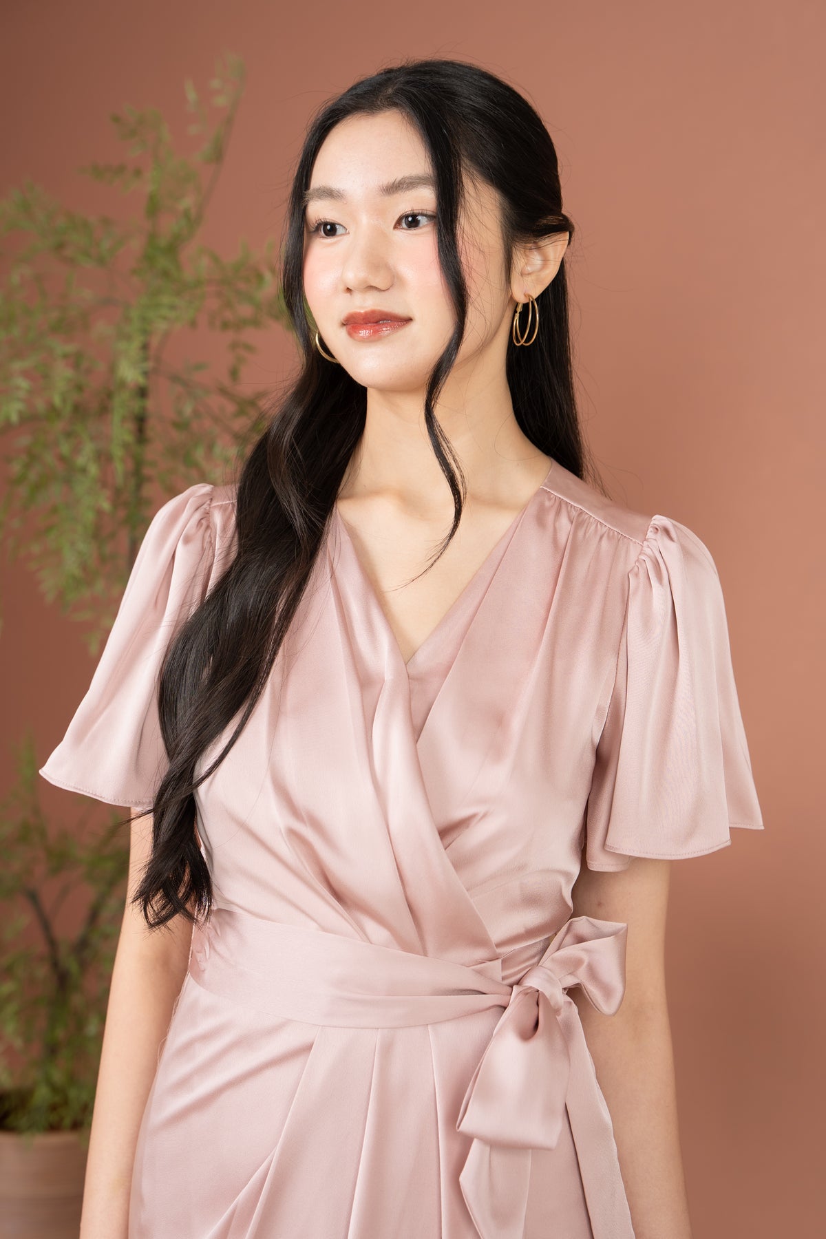 Aurora Flutter Sleeves Tulip Dress in Pink