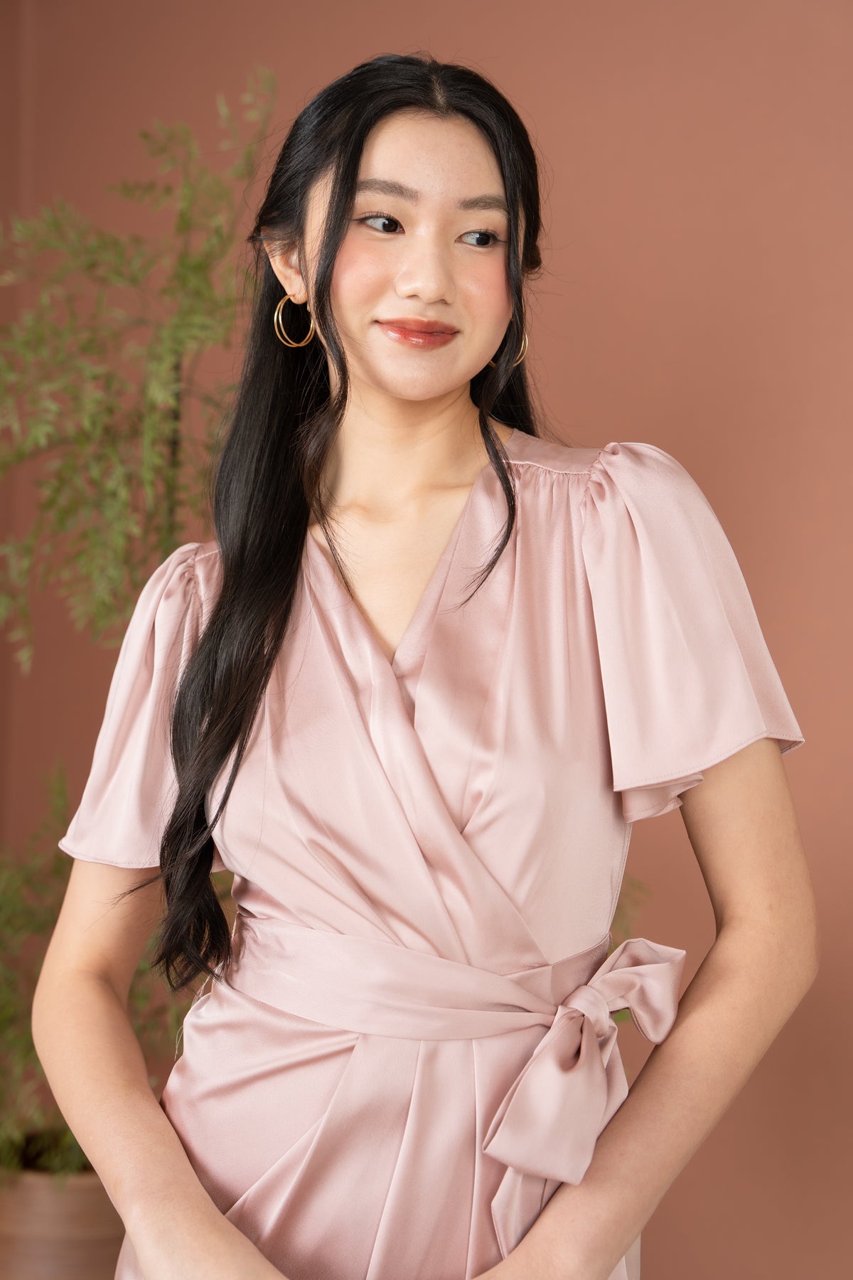 Aurora Flutter Sleeves Tulip Dress in Pink