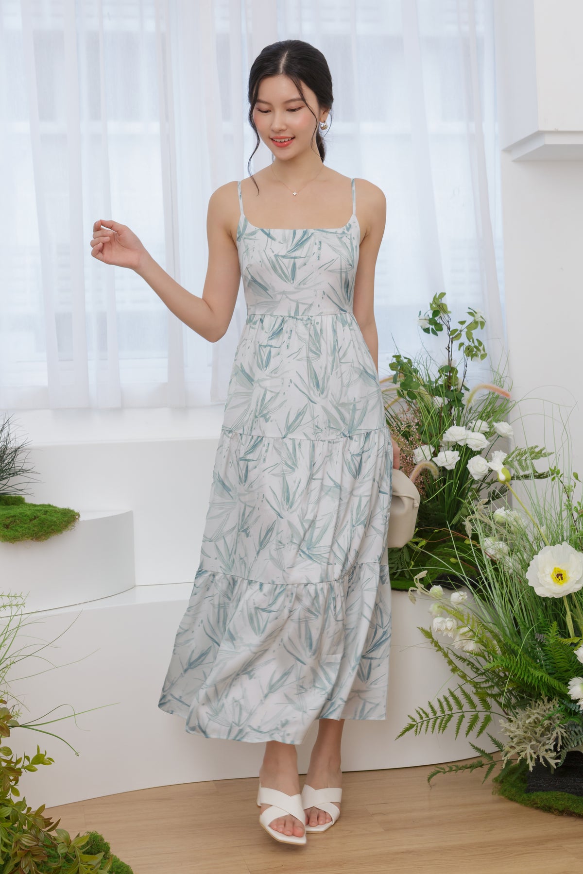 Garden Strappy Tier Dress in Green