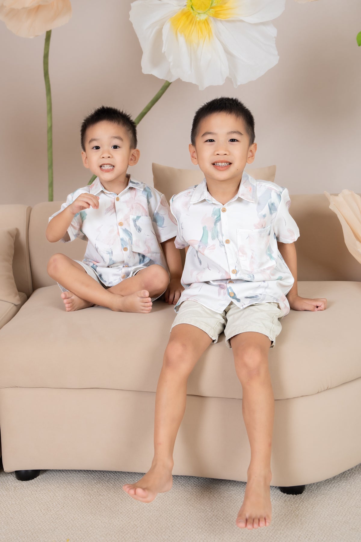 Little Boy Abstract Brushstrokes Shirt in Pink Green (Kids)