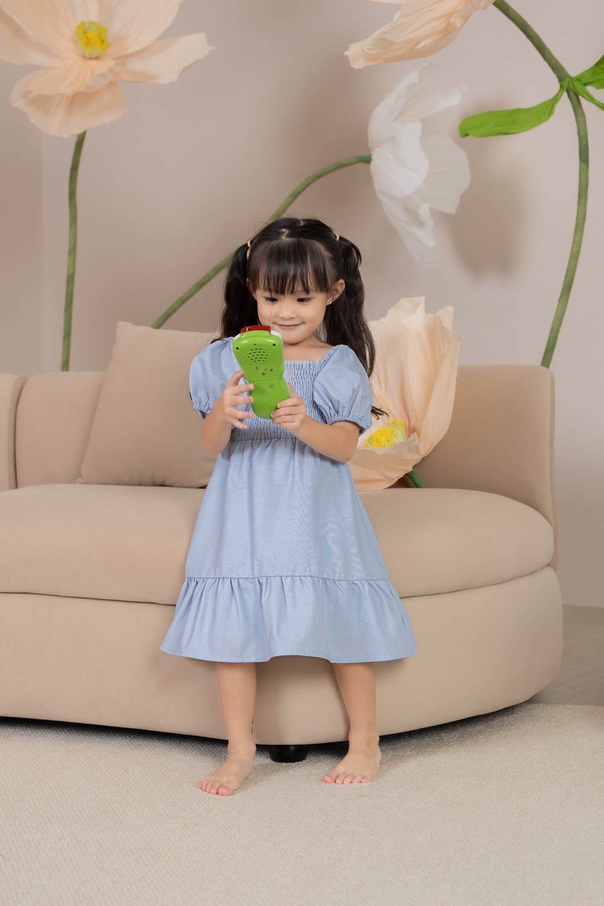 Mini Diana Pouf Sleeves Smocked Drophem Dress in Sky (Kids)