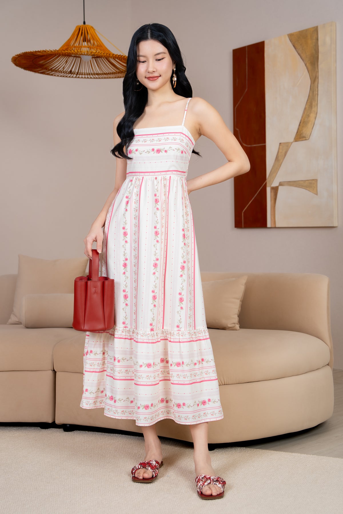 Sophie Floral Strappy Drophem Dress in Vintage Pink