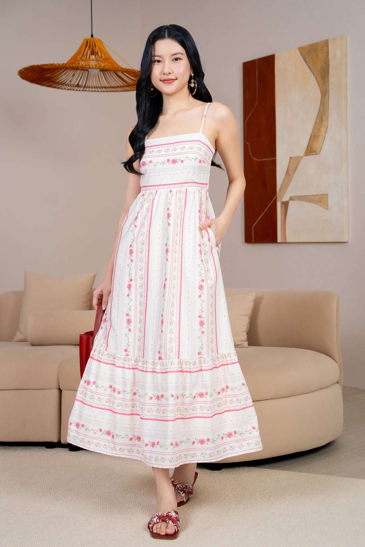 Sophie Floral Strappy Drophem Dress in Vintage Pink
