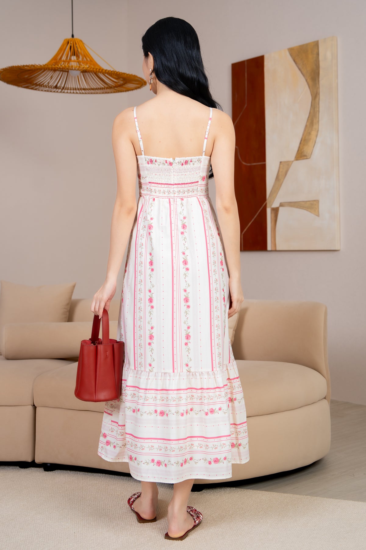 Sophie Floral Strappy Drophem Dress in Vintage Pink