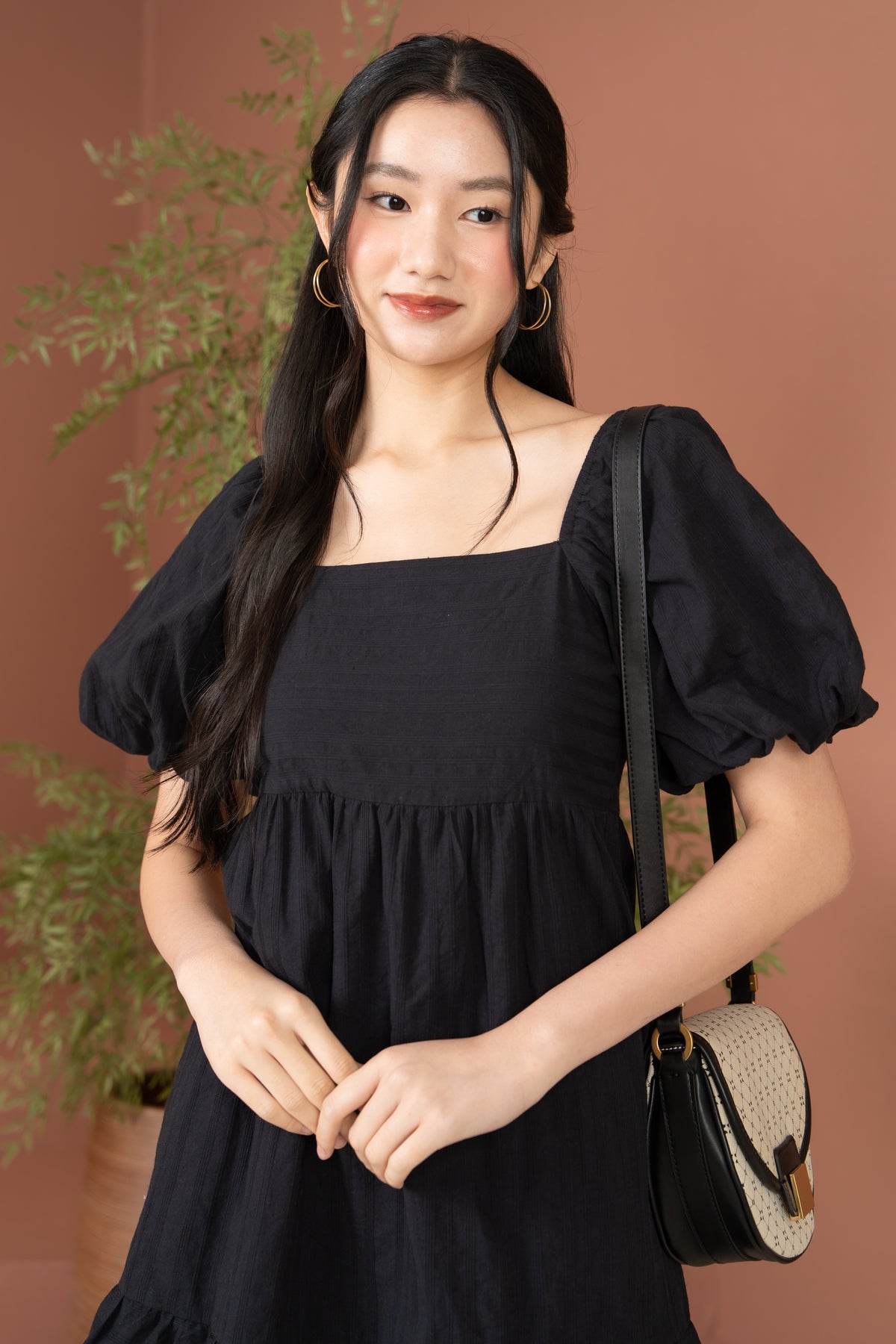 Jules Puffy Sleeves Babydoll Dress in Black
