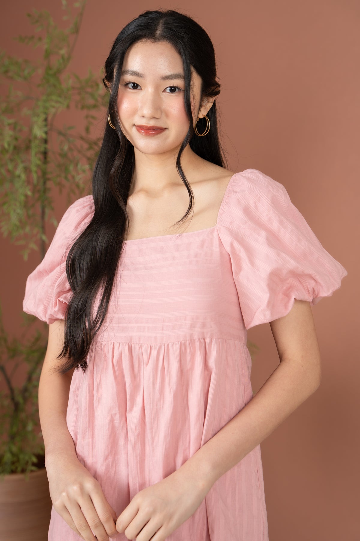 Jules Puffy Sleeves Babydoll Dress in Pink