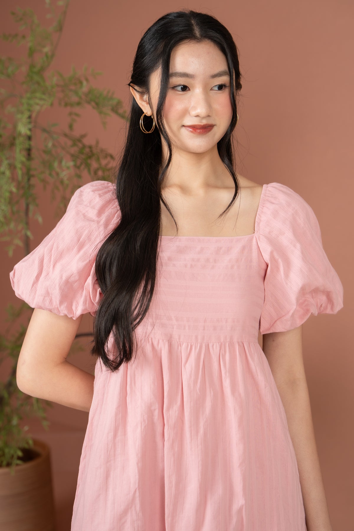 Jules Puffy Sleeves Babydoll Dress in Pink