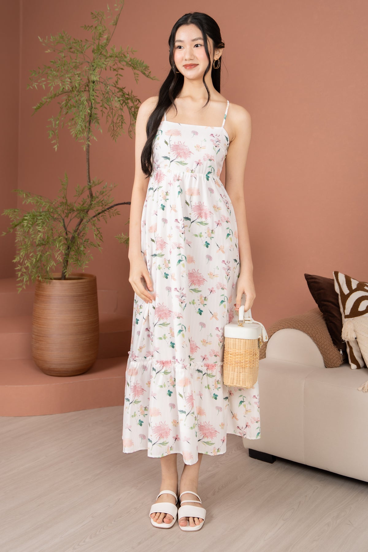 Chrysanth Strappy Drophem Dress in Pink