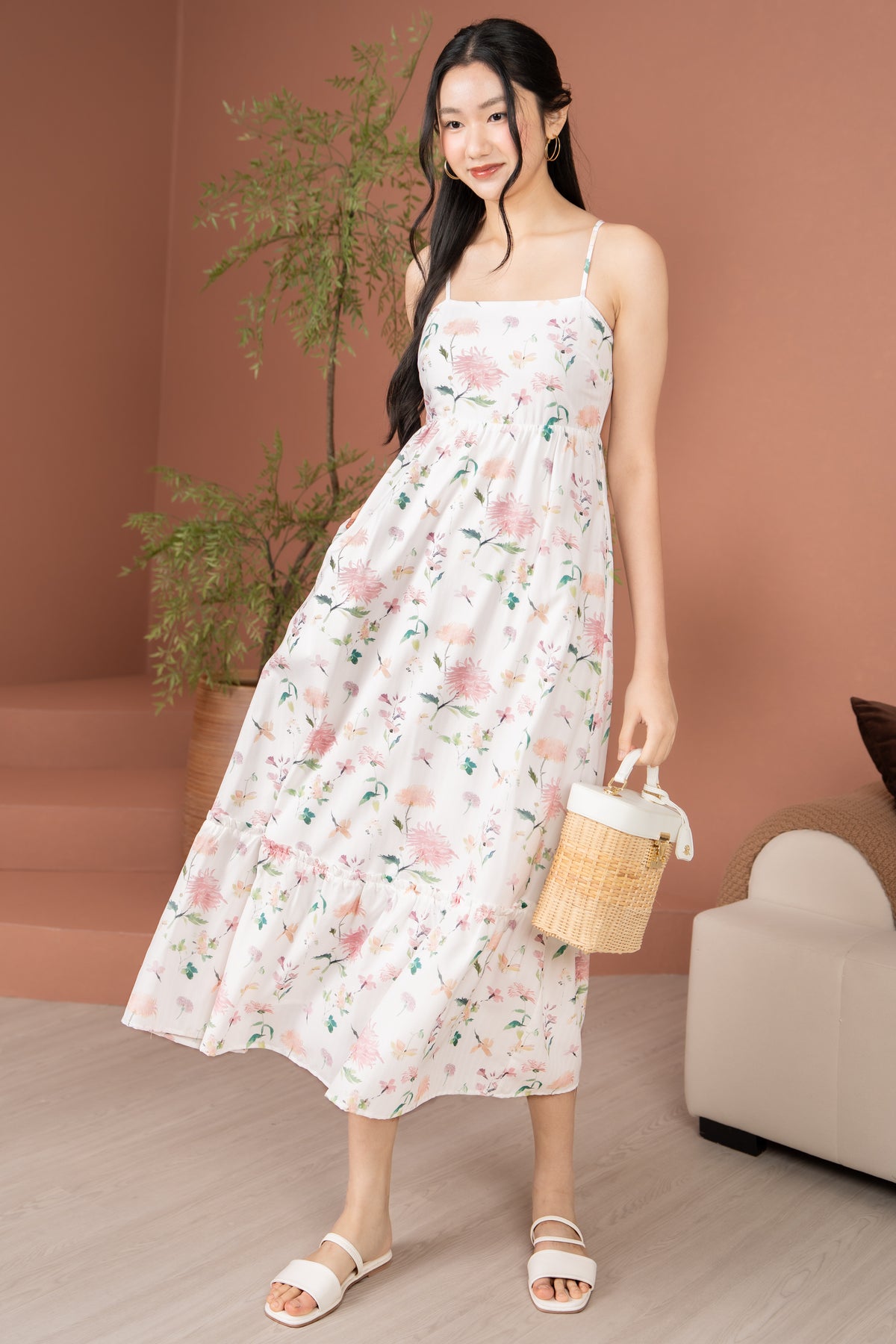 Chrysanth Strappy Drophem Dress in Pink