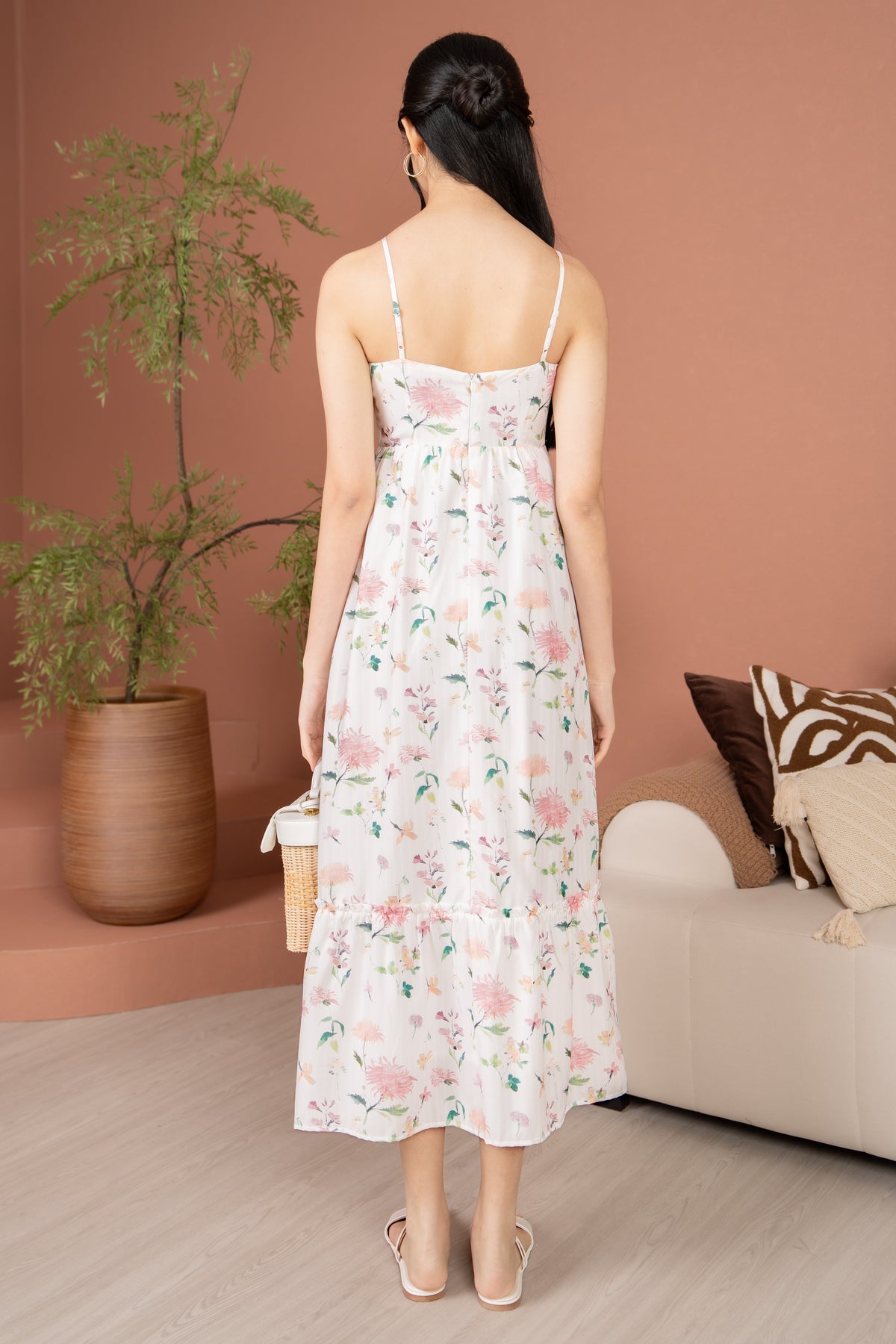 Chrysanth Strappy Drophem Dress in Pink
