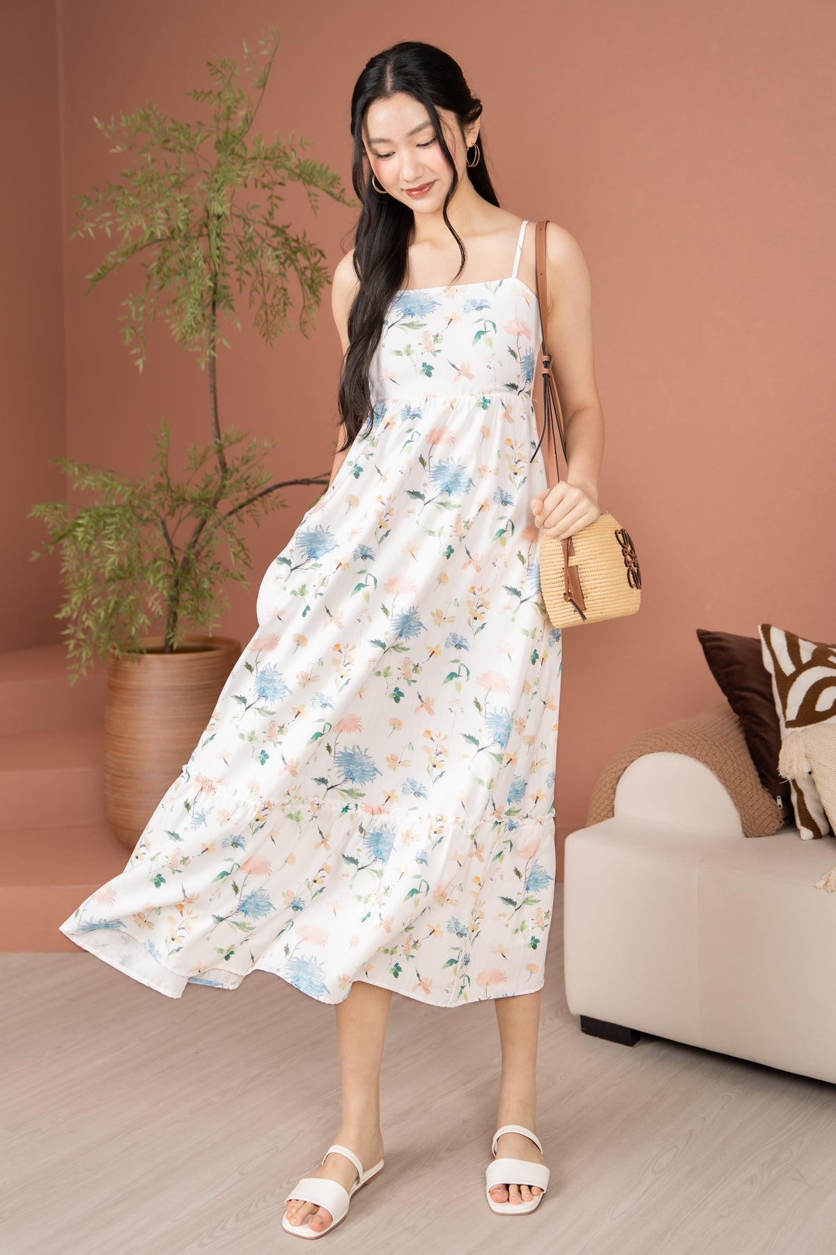 Chrysanth Strappy Drophem Dress in Blue