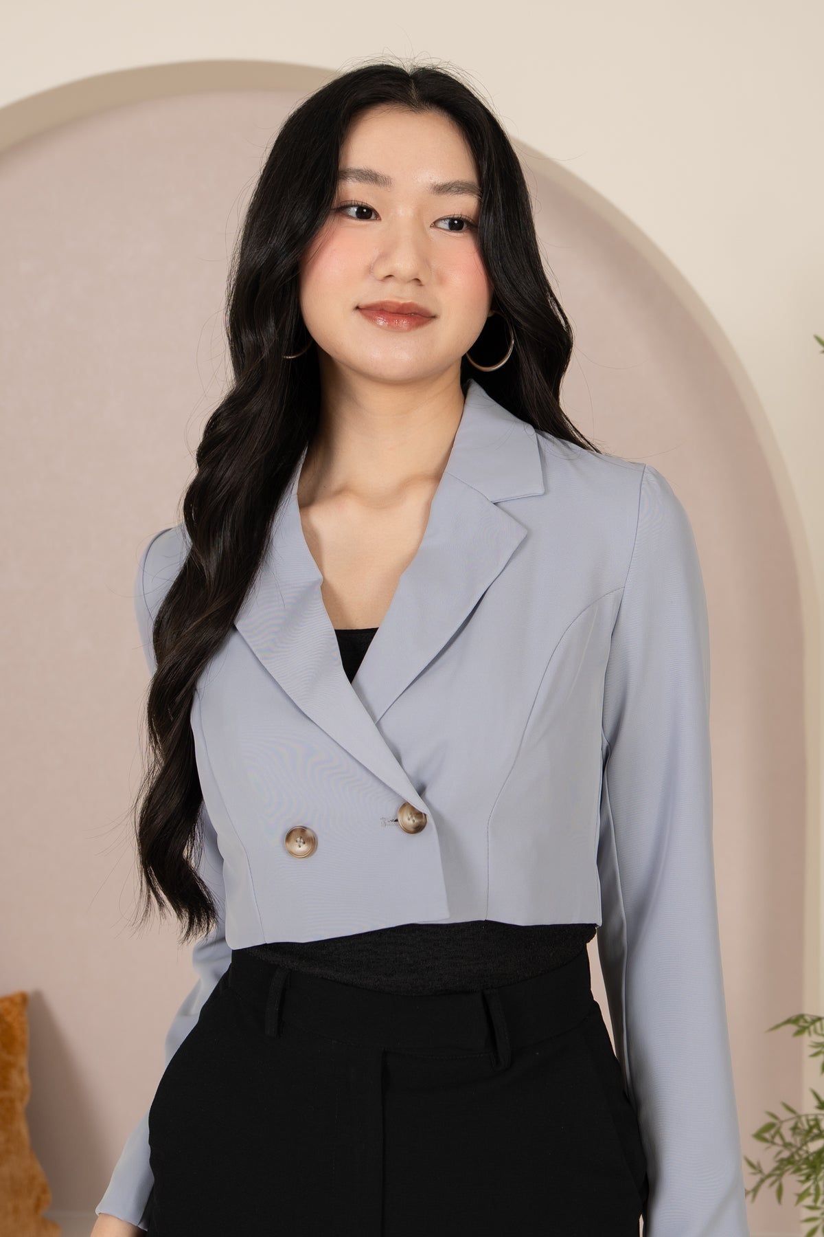 Ava Cropped Blazer in Sky Blue