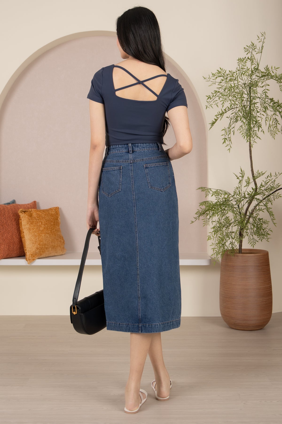 Cross-Back Square Neck Top in Dusk Blue