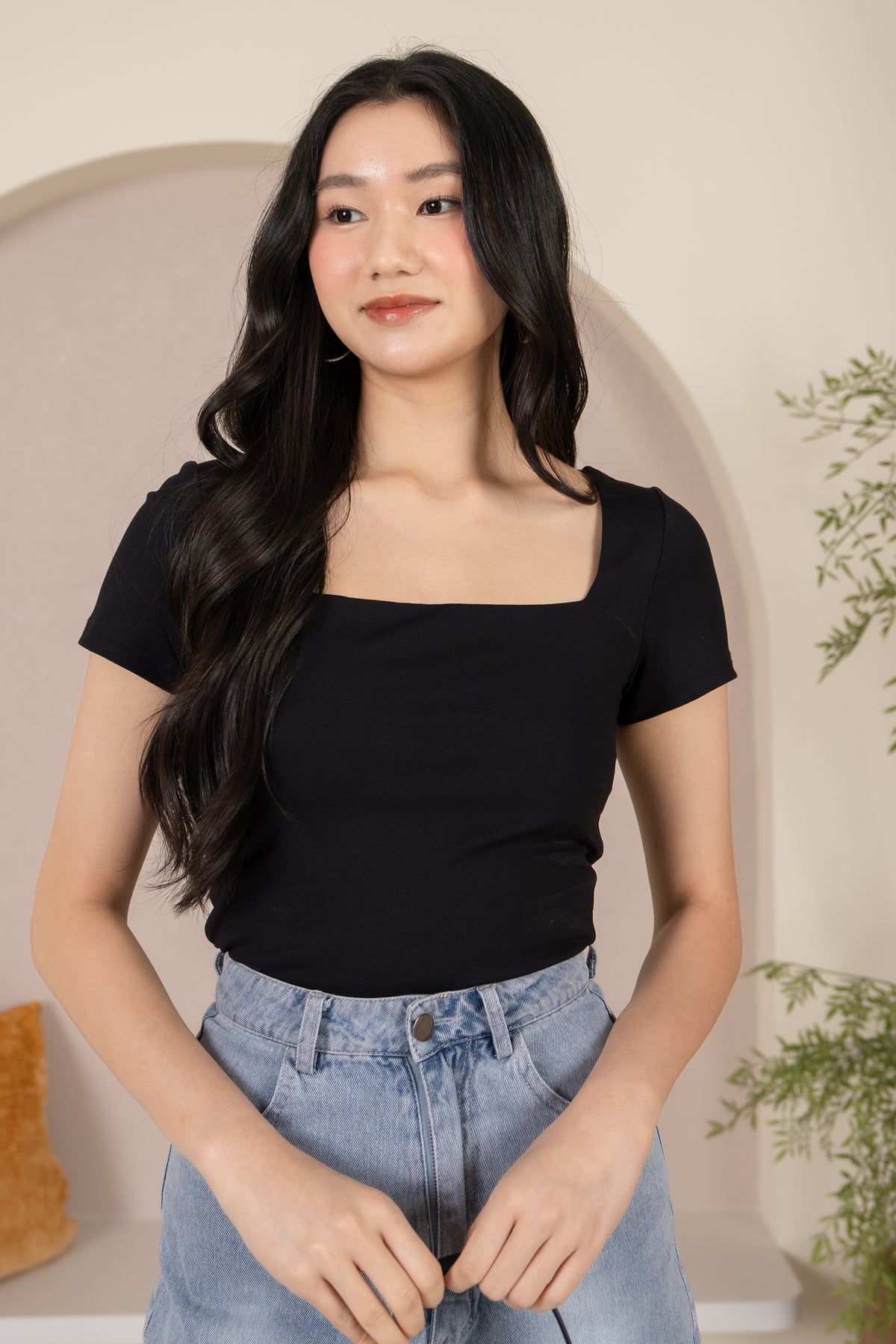 Cross-Back Square Neck Top in Black