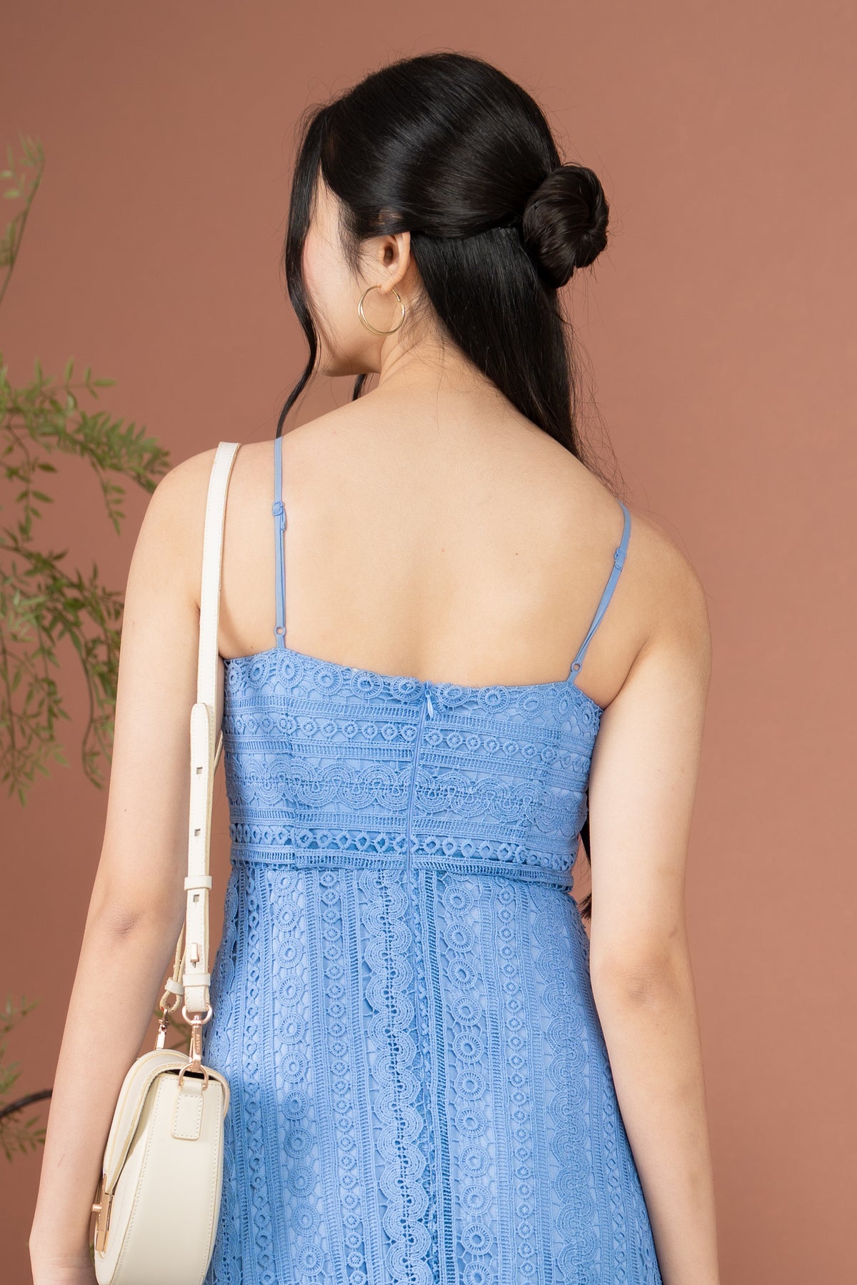 Tilia Crochet Strappy Drophem Dress in Cornflower Blue