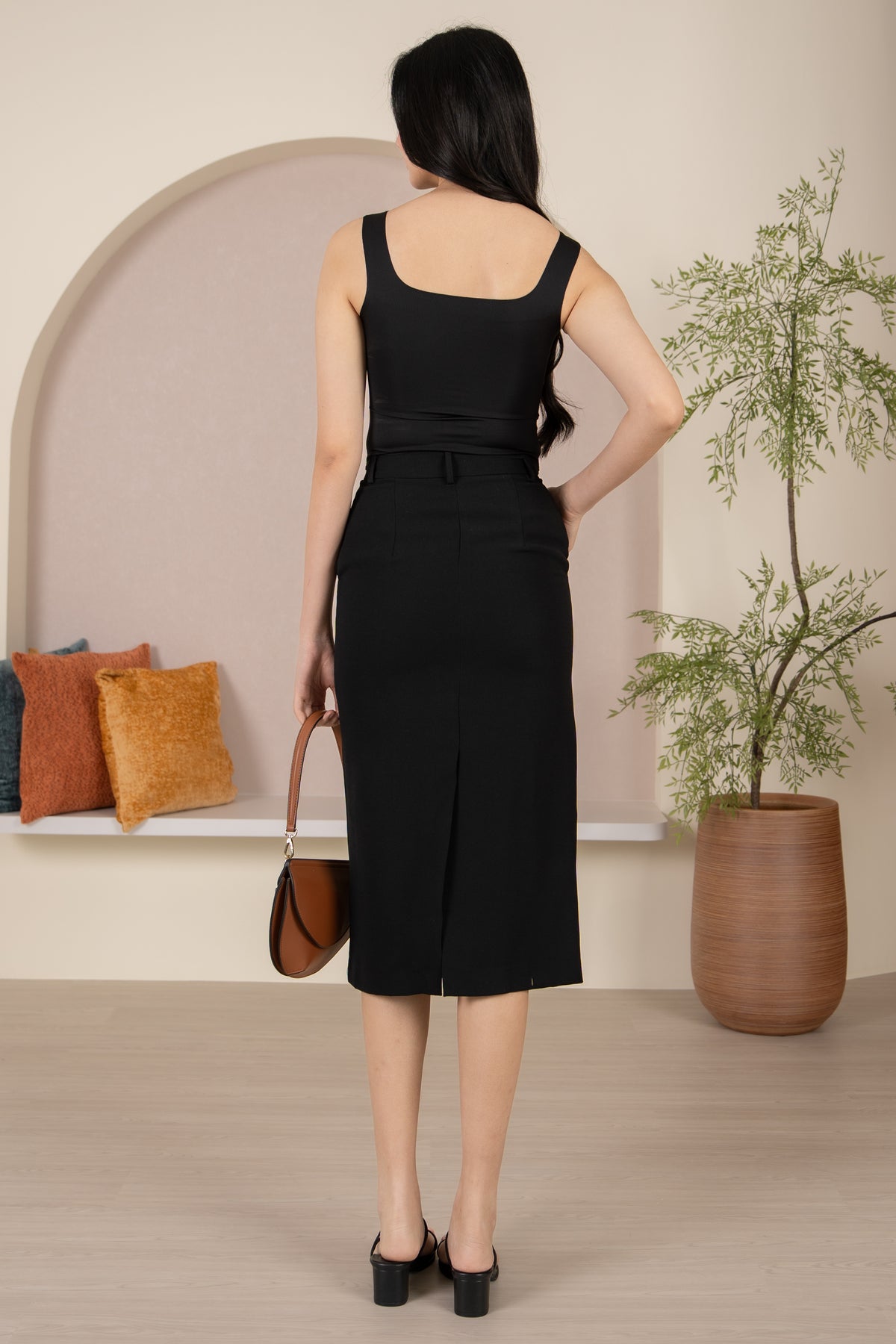 Padded Tweed Square Neck Top in Black