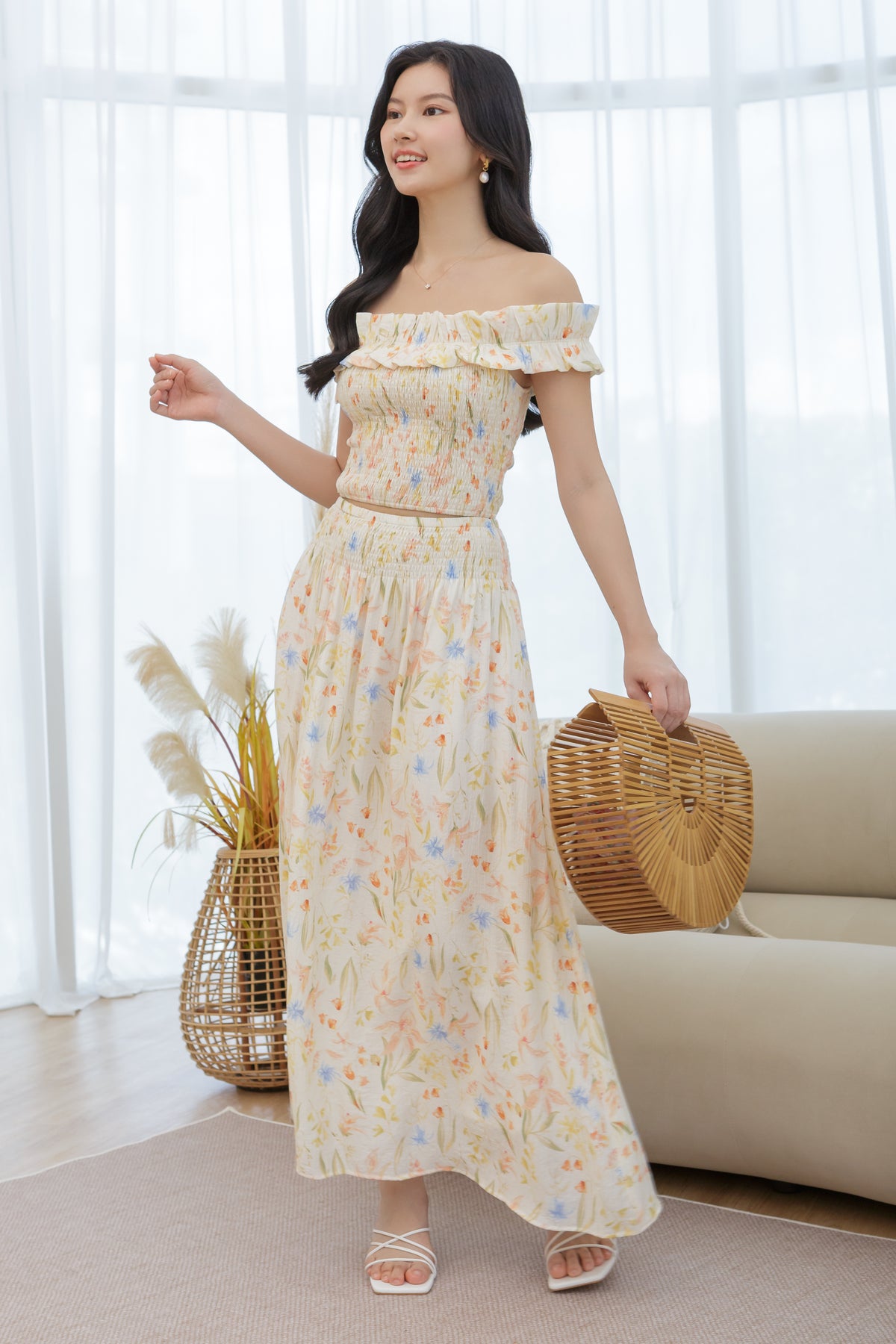 Kathy Smocked Waist Skirt in Floral