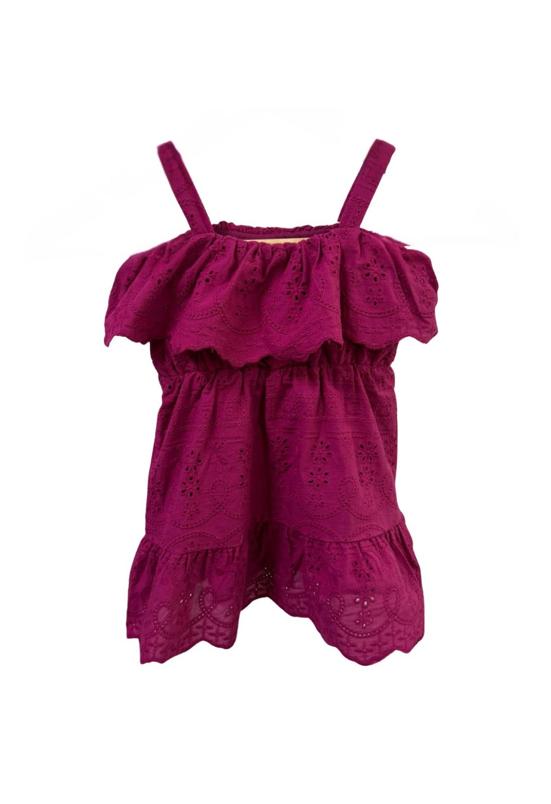 Mini Rosetta Eyelet Overlay Drophem Dress in Magenta (Kids)
