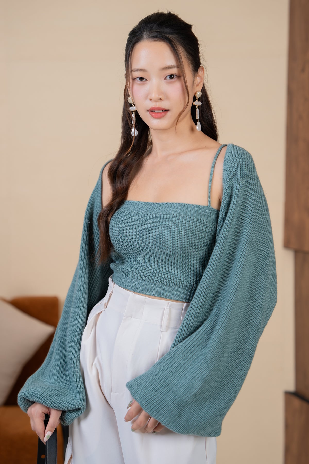 Holly Knit Cami+Bolero Set in Seafoam