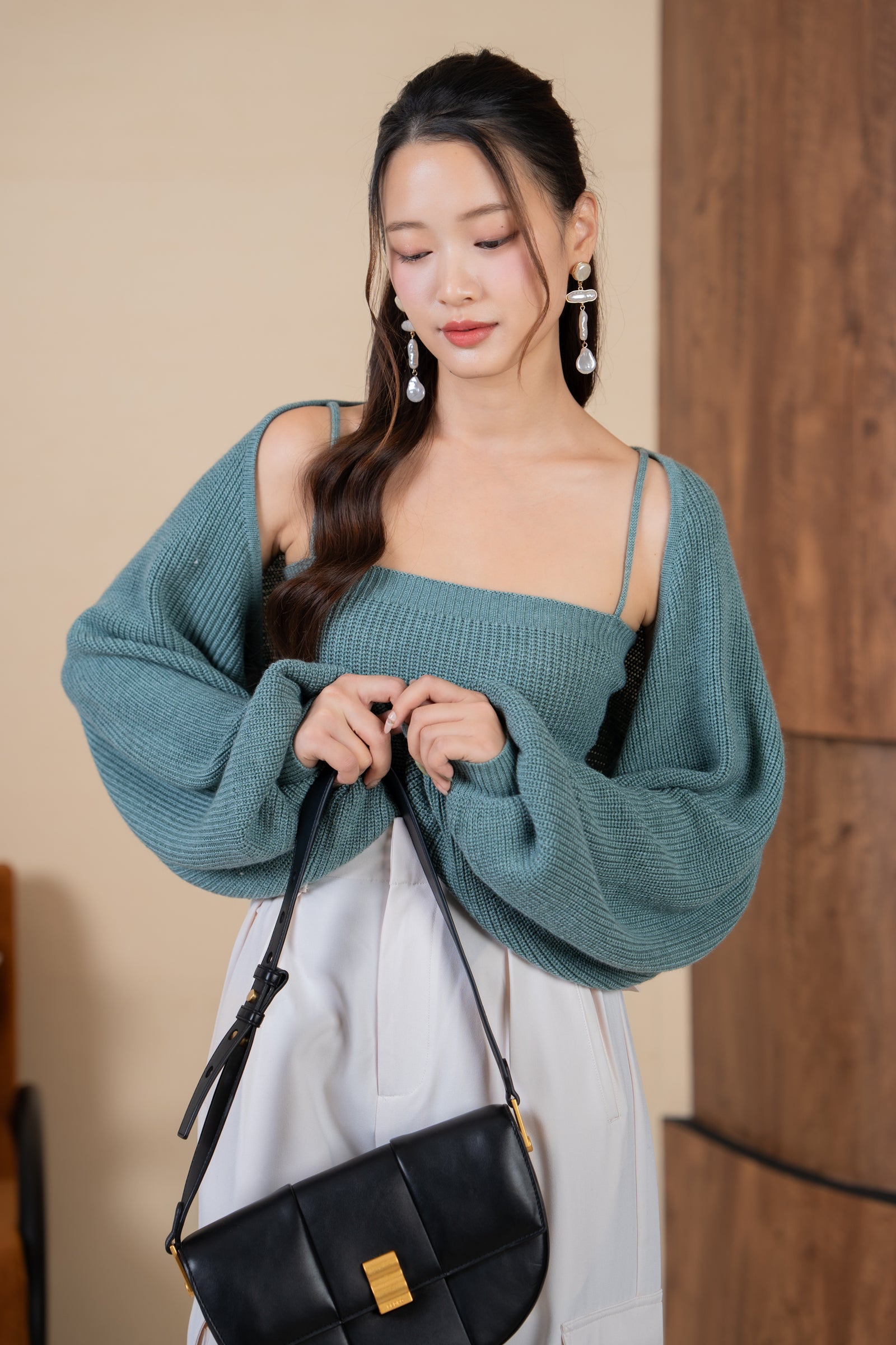 Holly Knit Cami+Bolero Set in Seafoam