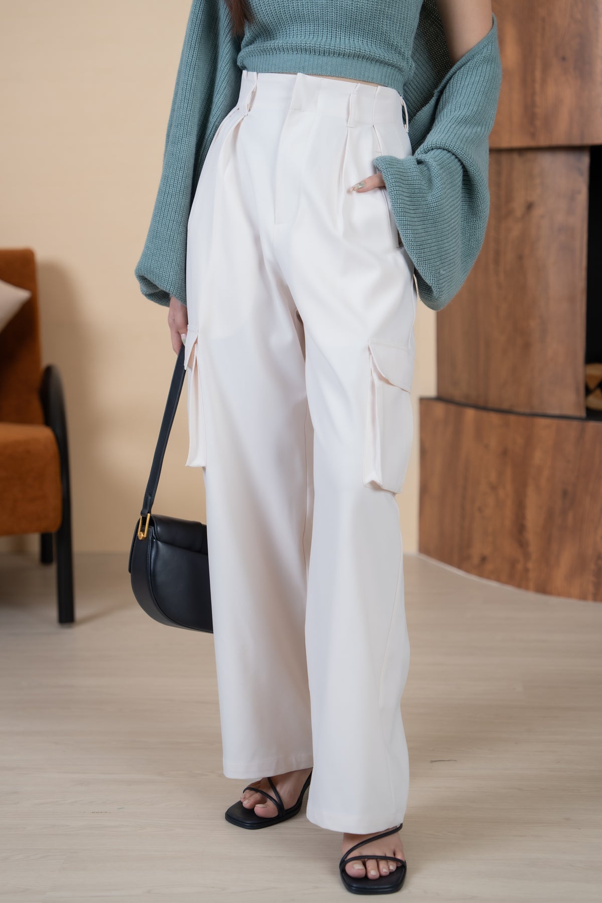 Danielle Paperbag Cargo Pants in Cream