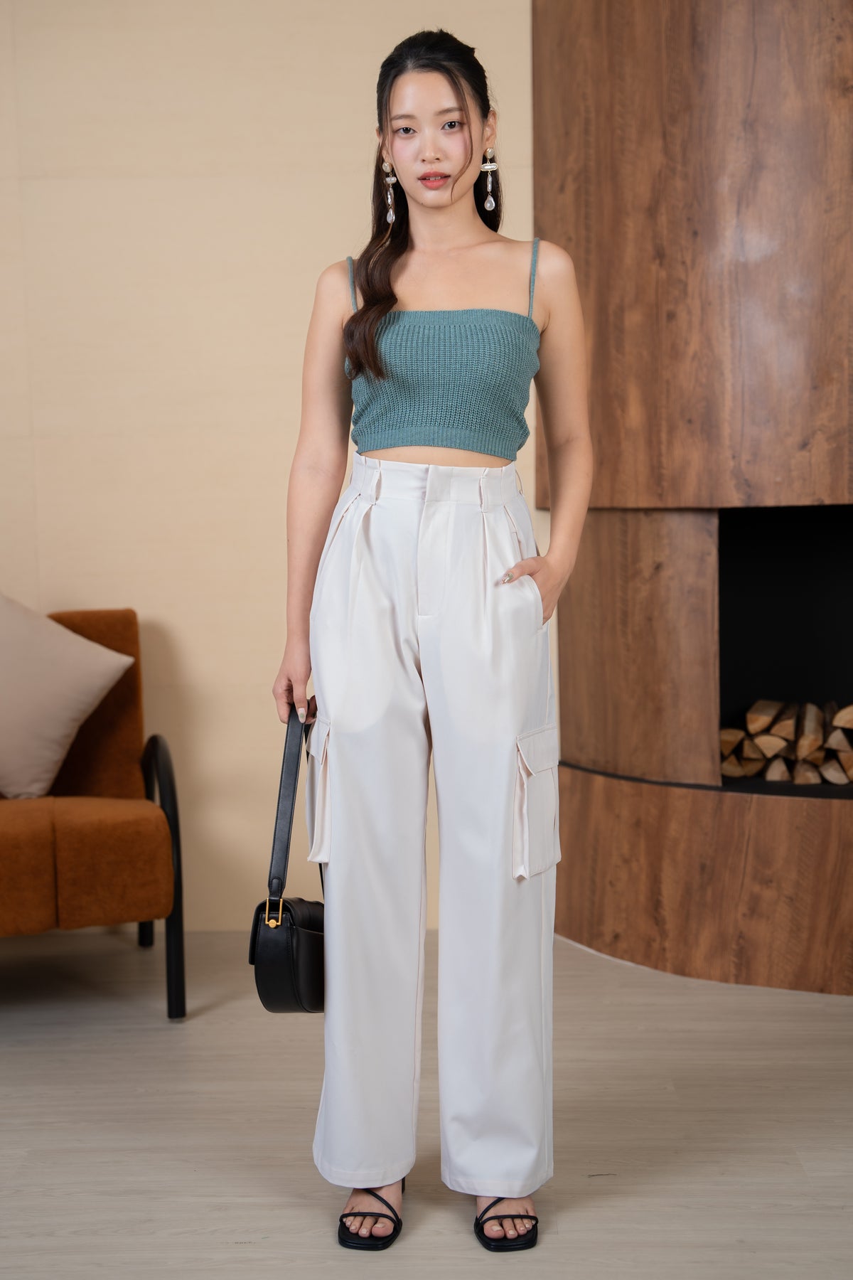 Danielle Paperbag Cargo Pants in Cream