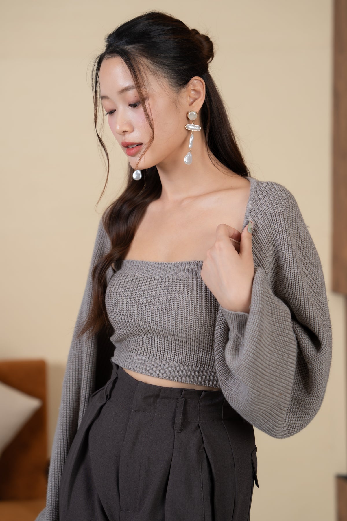 Holly Knit Cami+Bolero Set in Latte