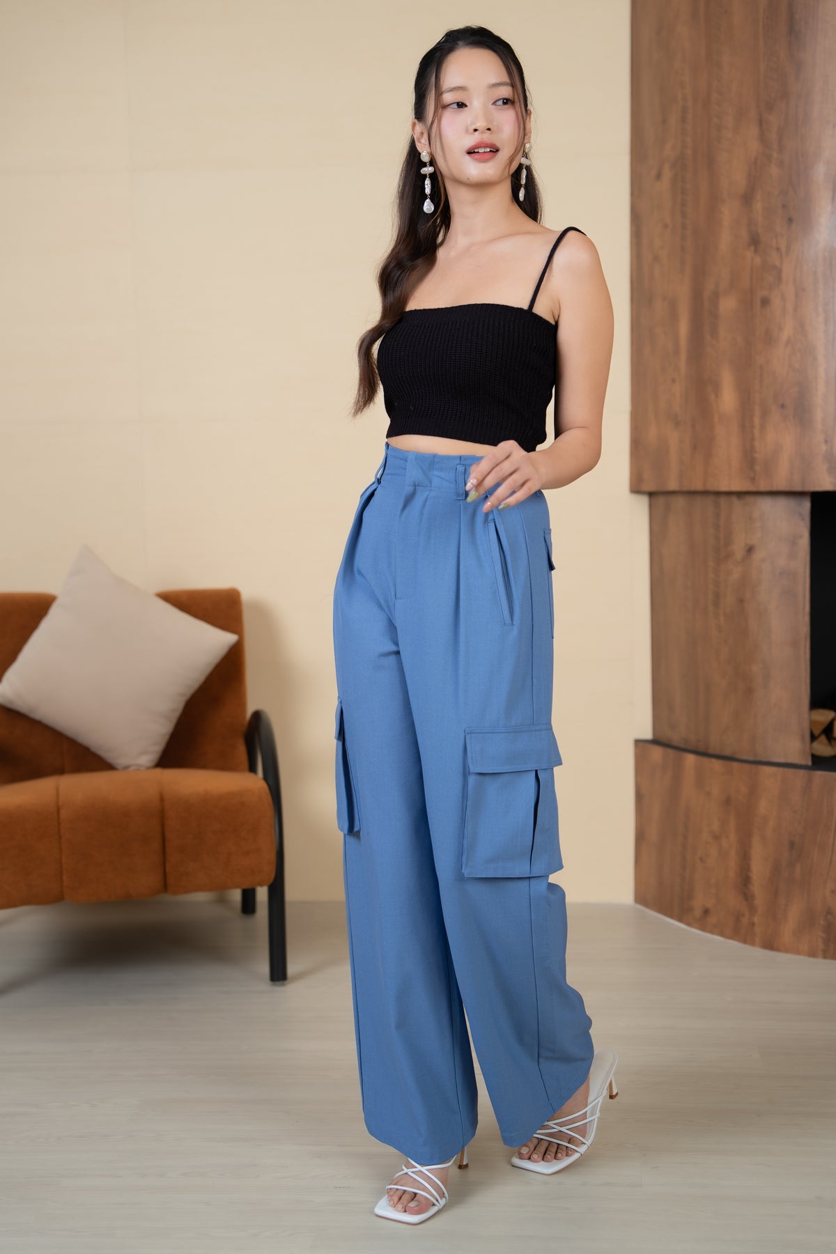 Danielle Paperbag Cargo Pants in Periwinkle Blue