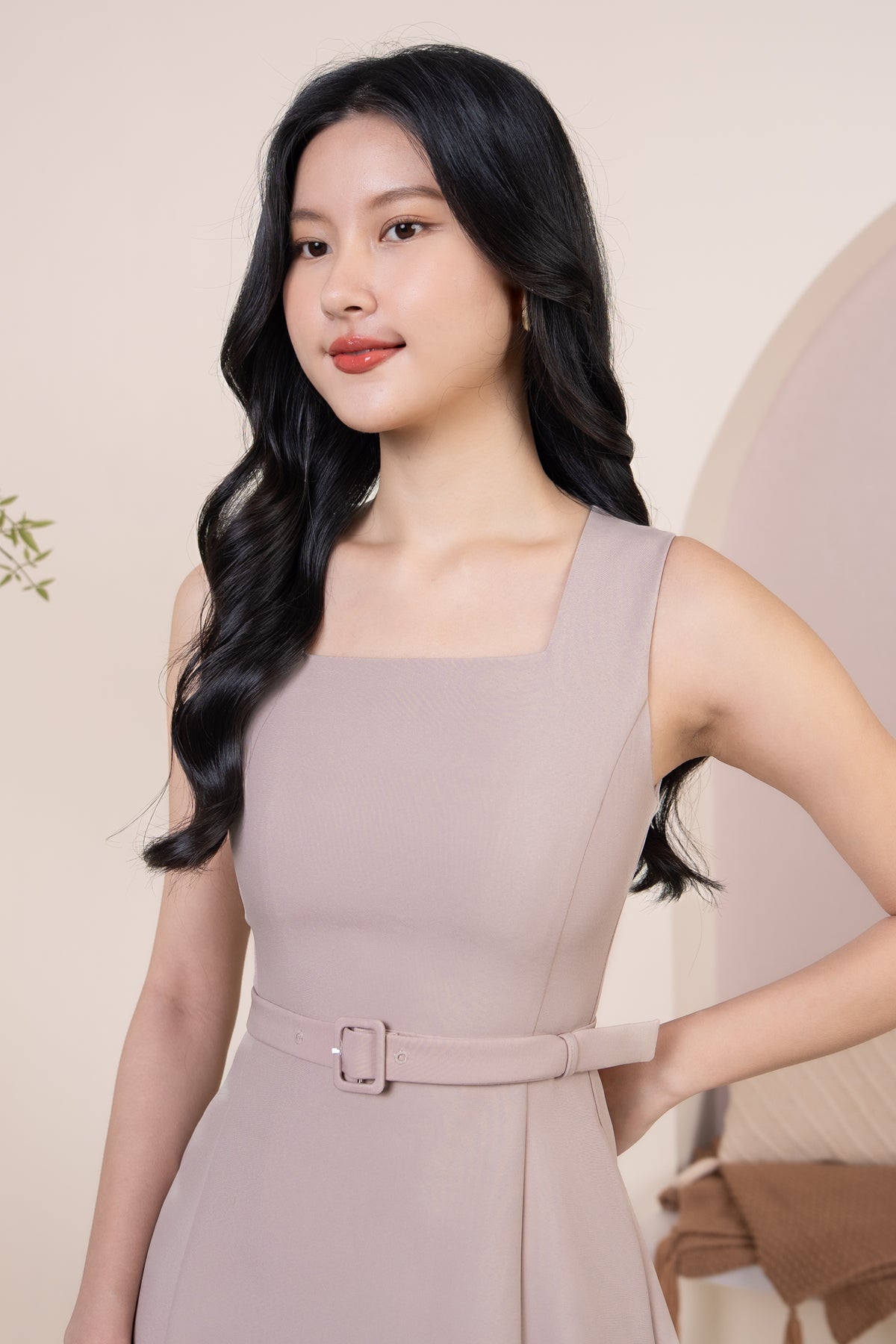 Jane Square Neck A-line Dress in Nude