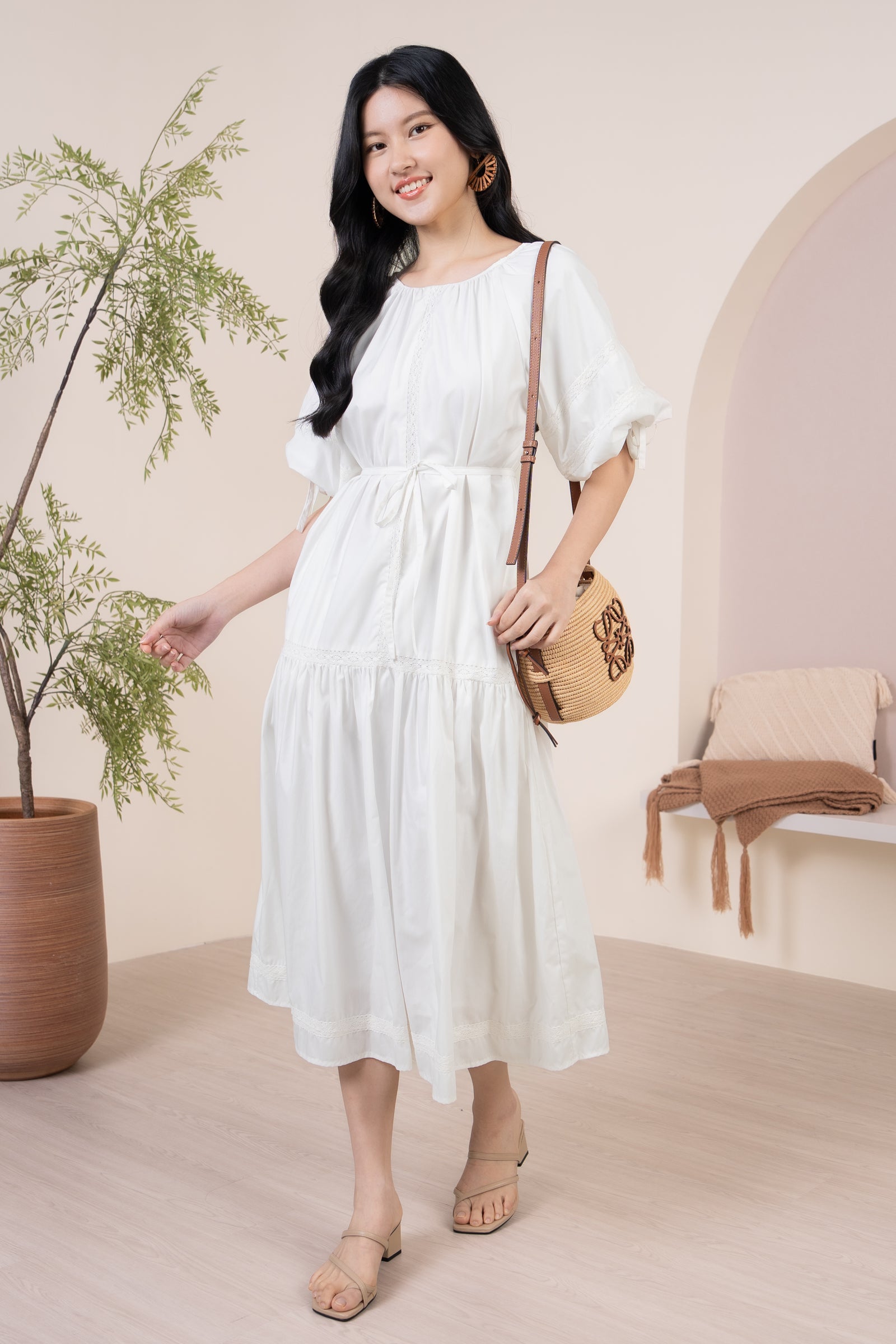 Barbara Crochet-Detailed Drophem Dress in White