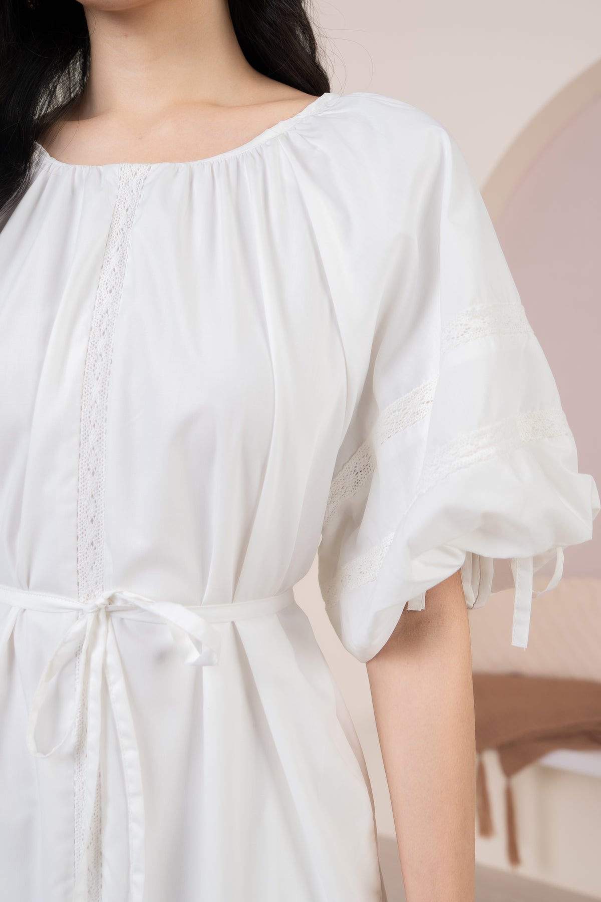 Barbara Crochet-Detailed Drophem Dress in White