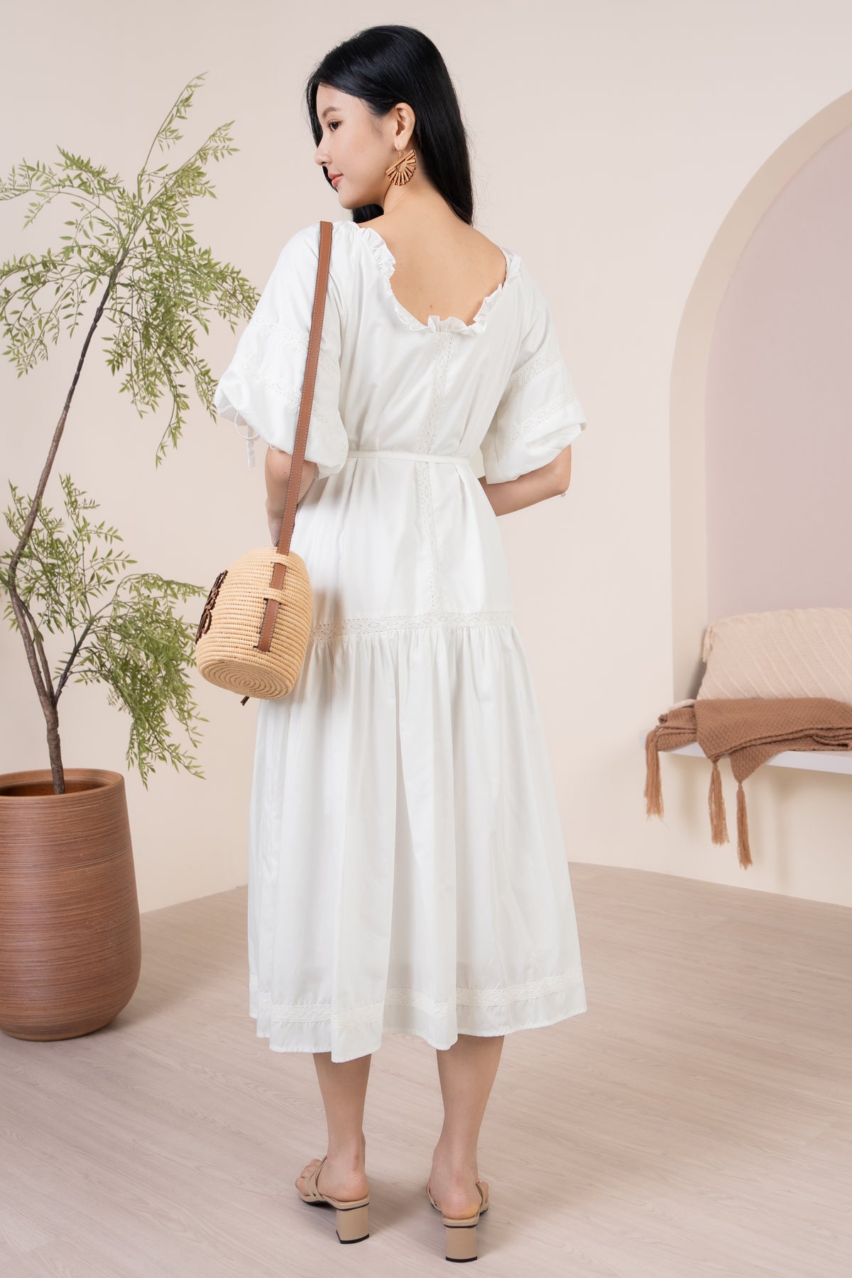 Barbara Crochet-Detailed Drophem Dress in White