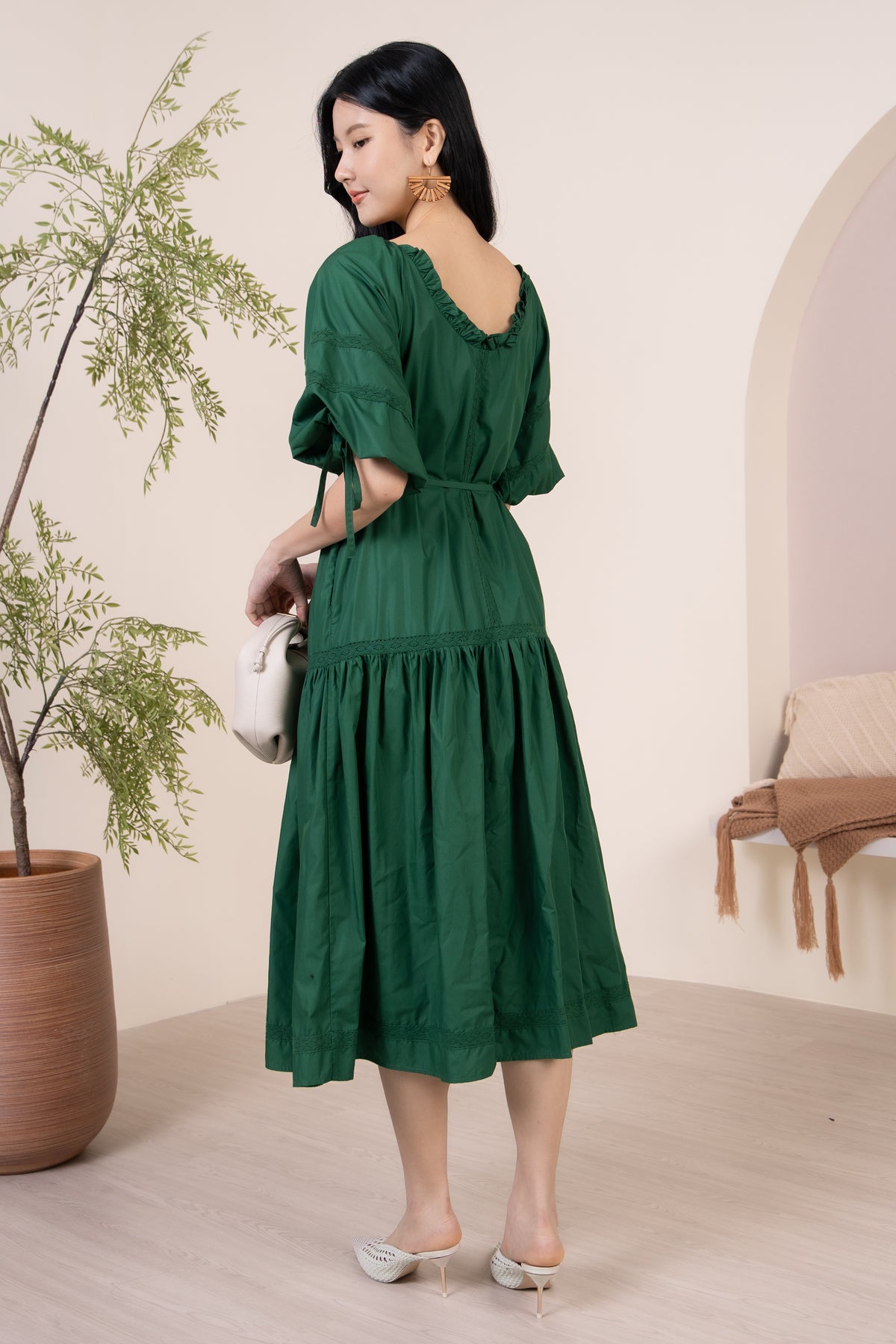 Barbara Crochet-Detailed Drophem Dress in Forest