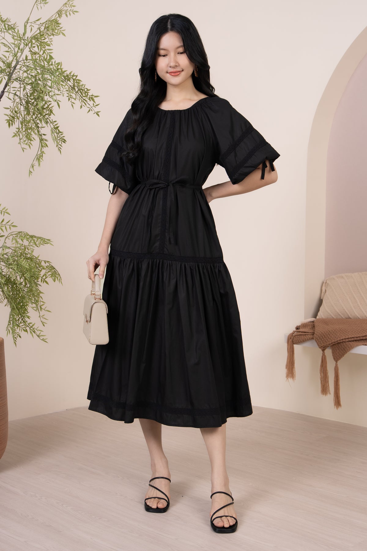 Barbara Crochet-Detailed Drophem Dress in Black