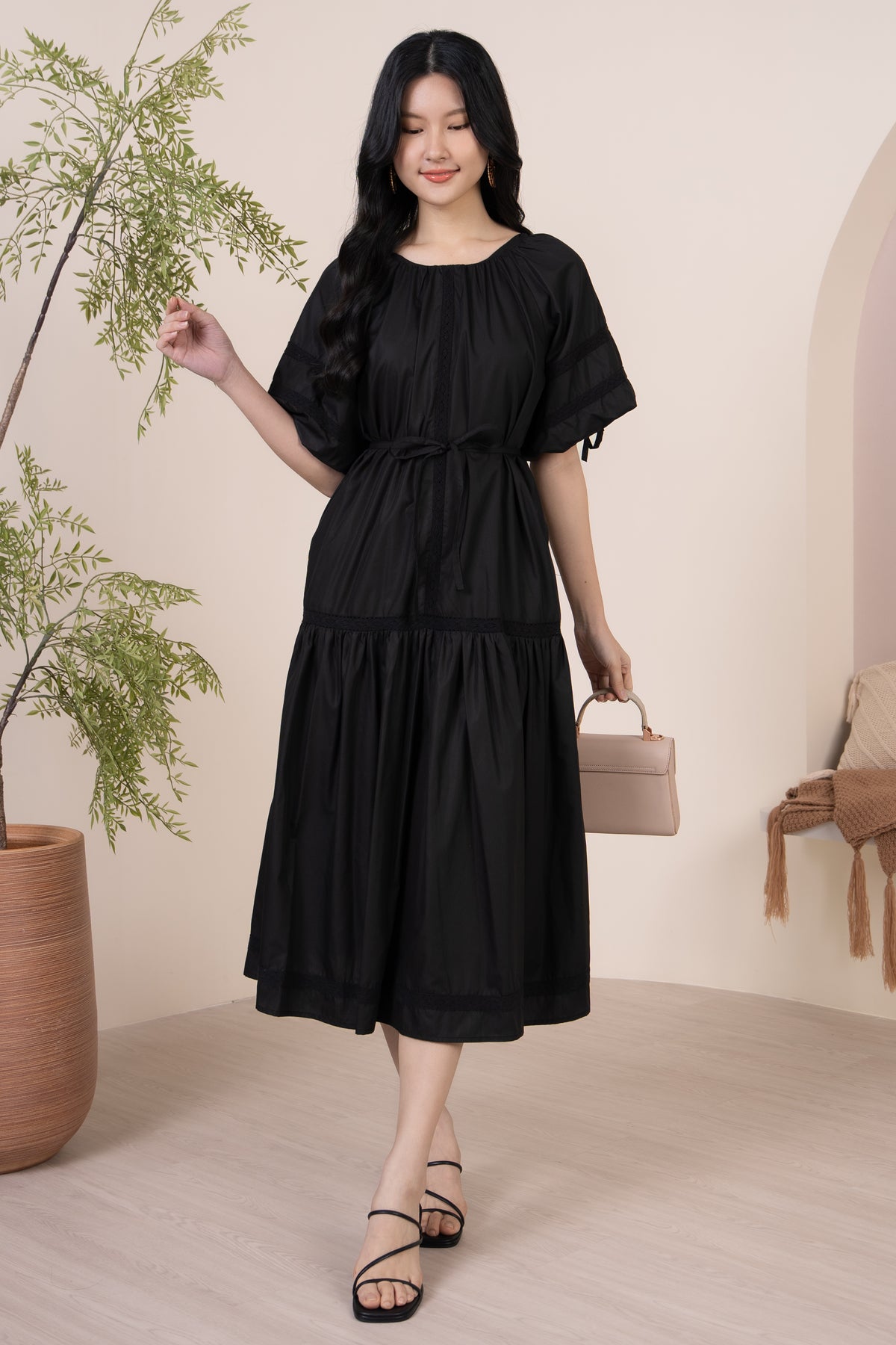 Barbara Crochet-Detailed Drophem Dress in Black