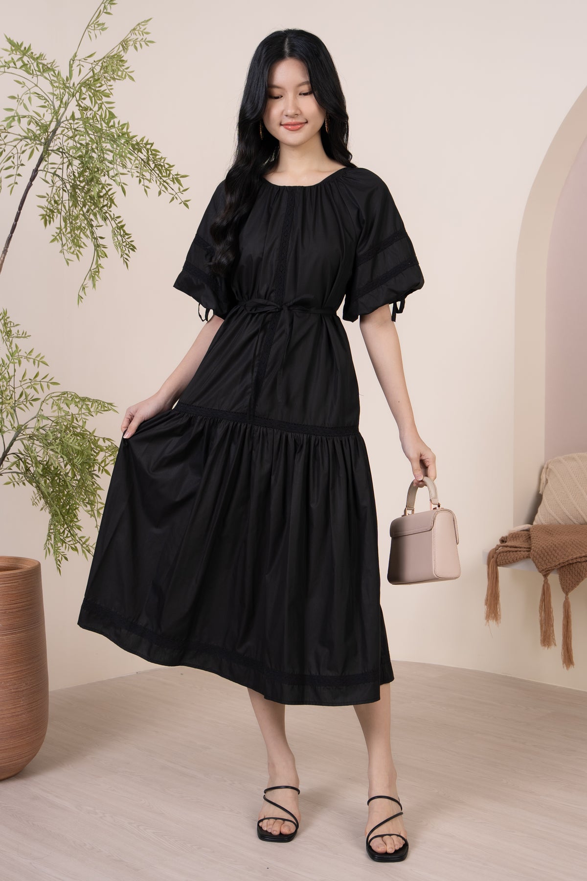 Barbara Crochet-Detailed Drophem Dress in Black