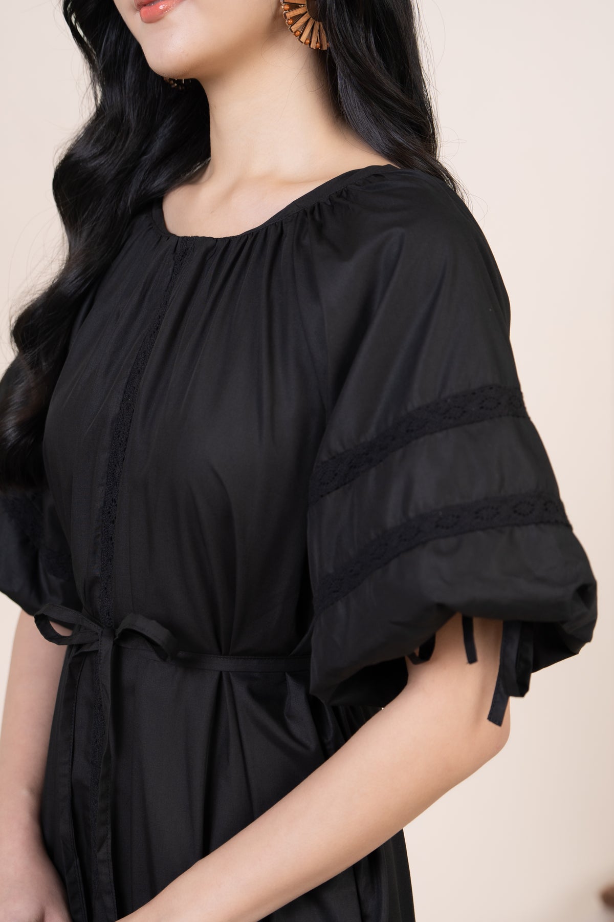 Barbara Crochet-Detailed Drophem Dress in Black