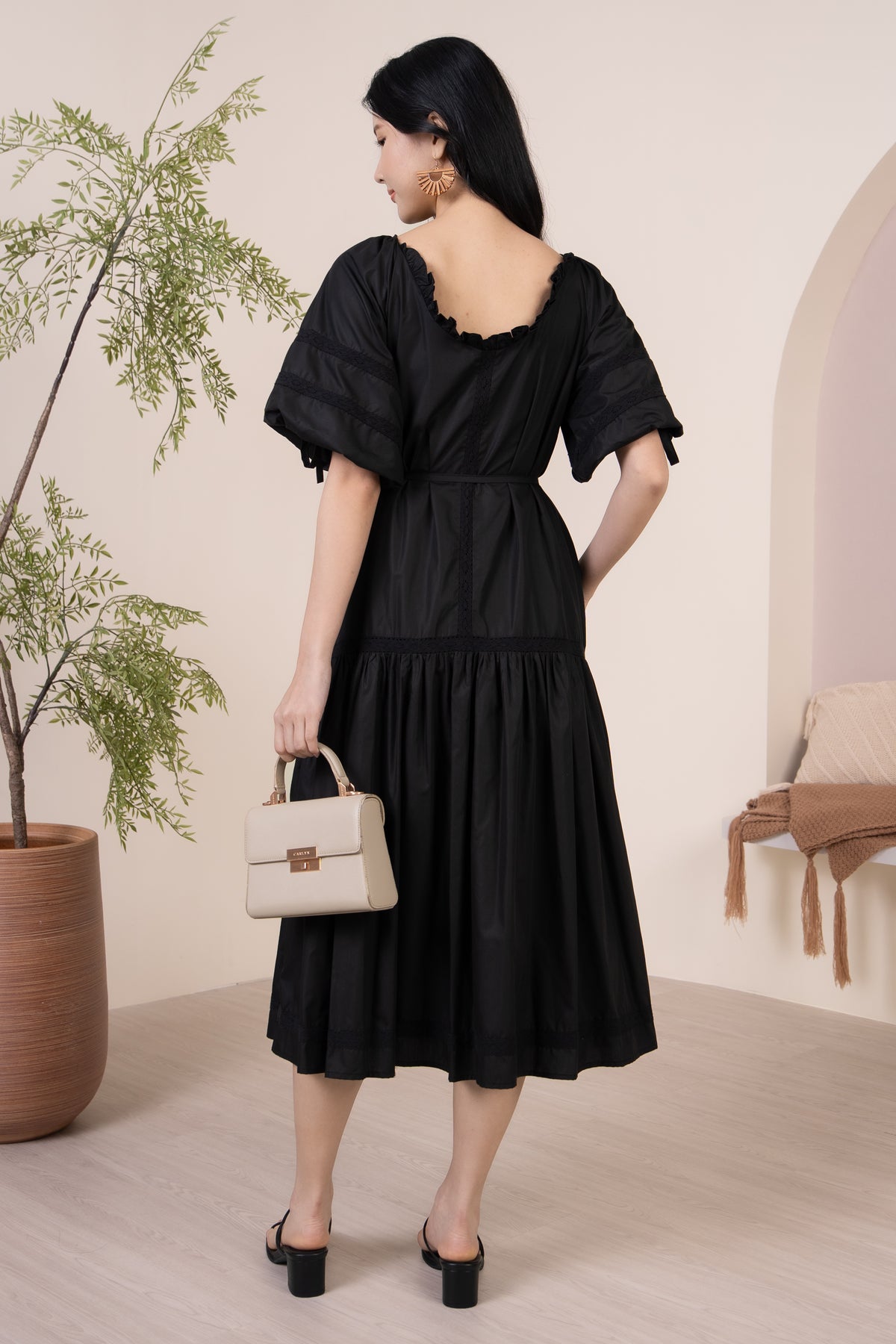 Barbara Crochet-Detailed Drophem Dress in Black