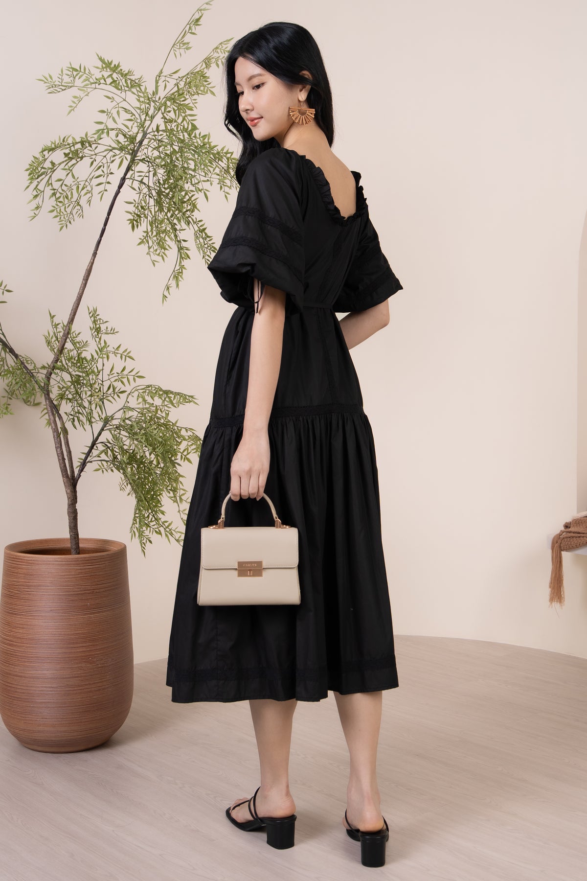 Barbara Crochet-Detailed Drophem Dress in Black