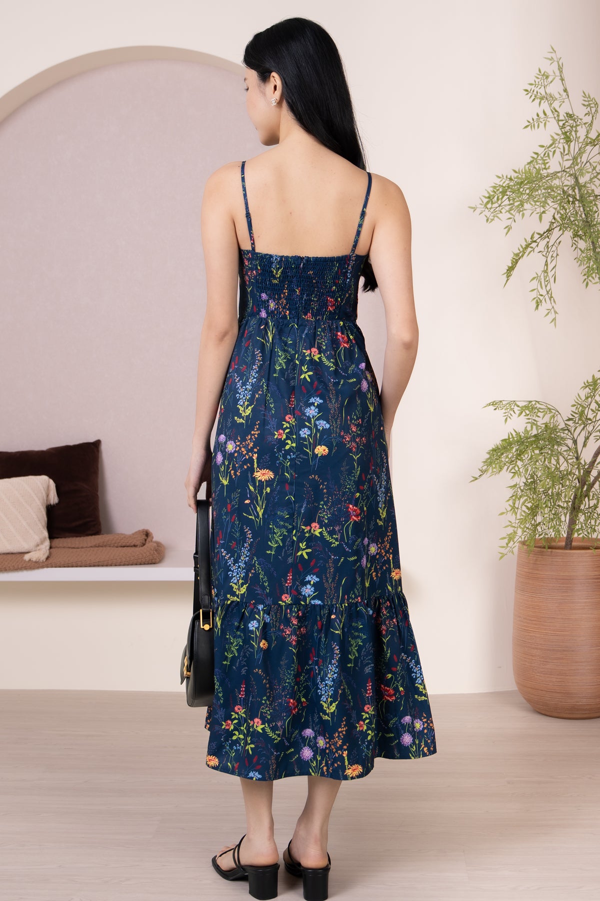 Flower Field Strappy Drophem Dress in Navy