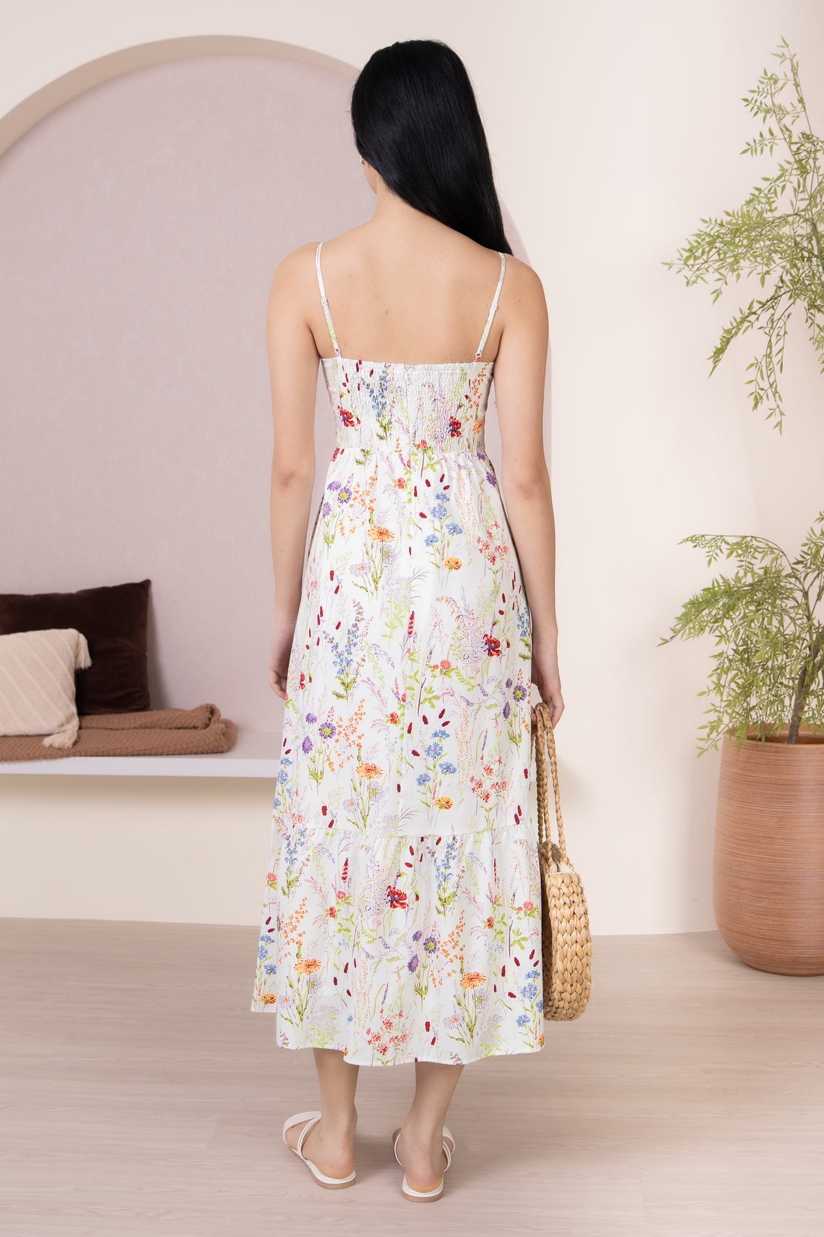 Flower Field Strappy Drophem Dress in White