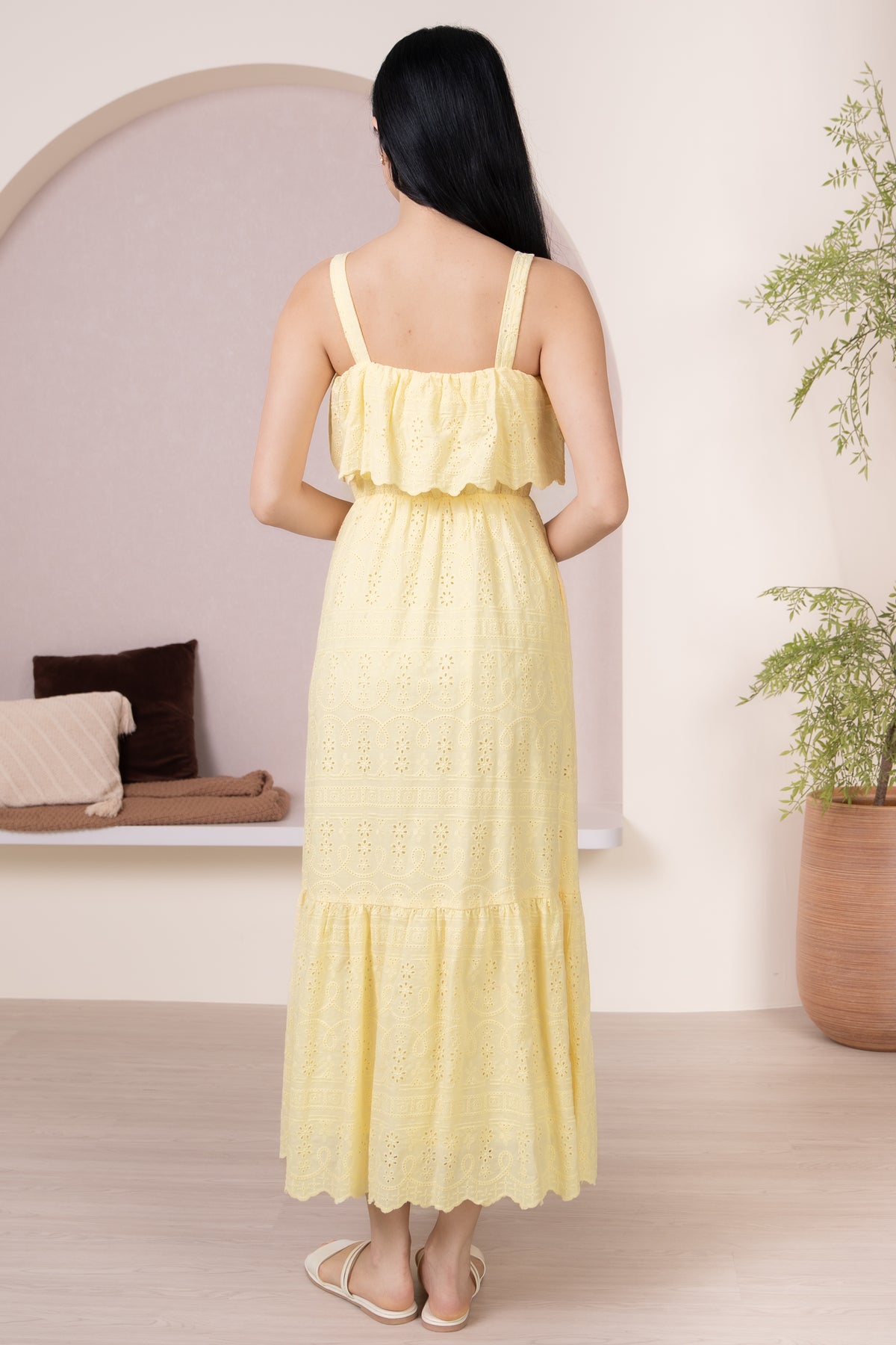Rosetta Eyelet Overlay Drophem Dress in Yellow