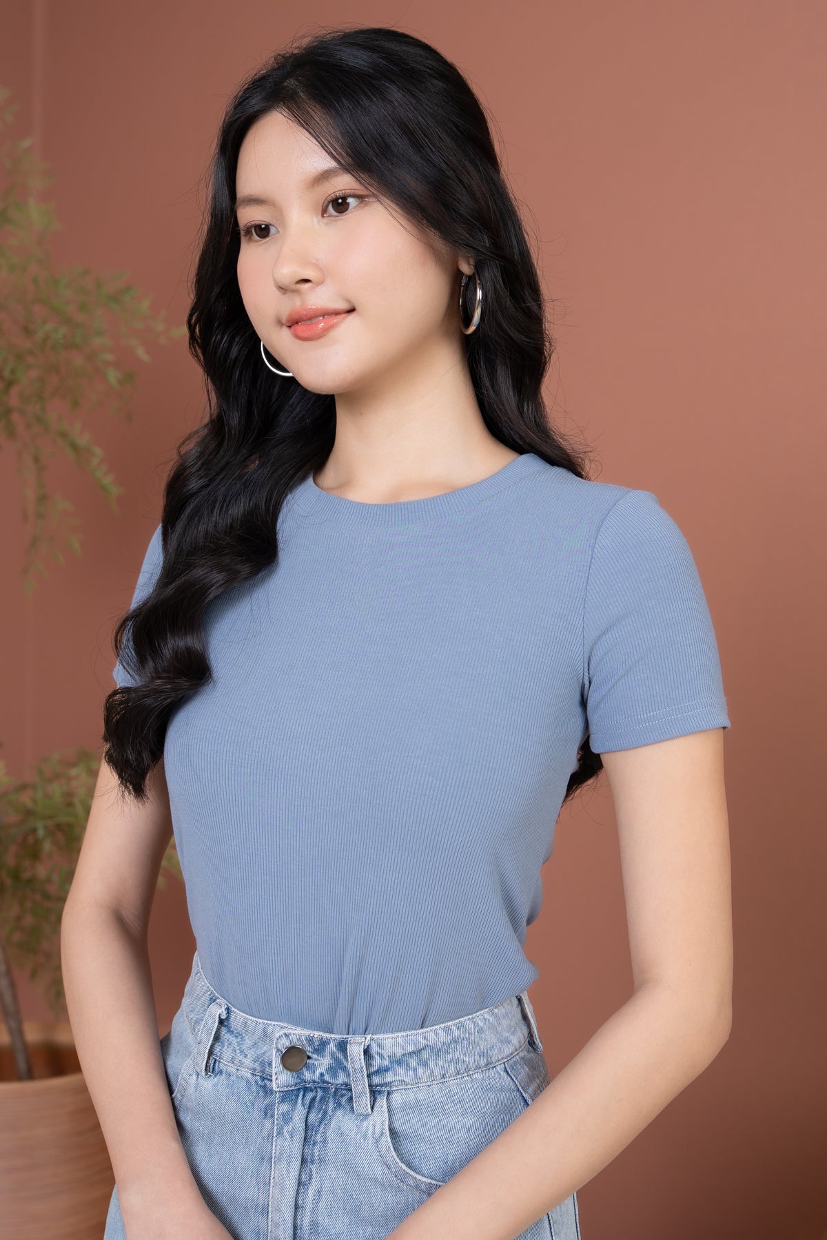 Basic Ribbed Tee in Blue