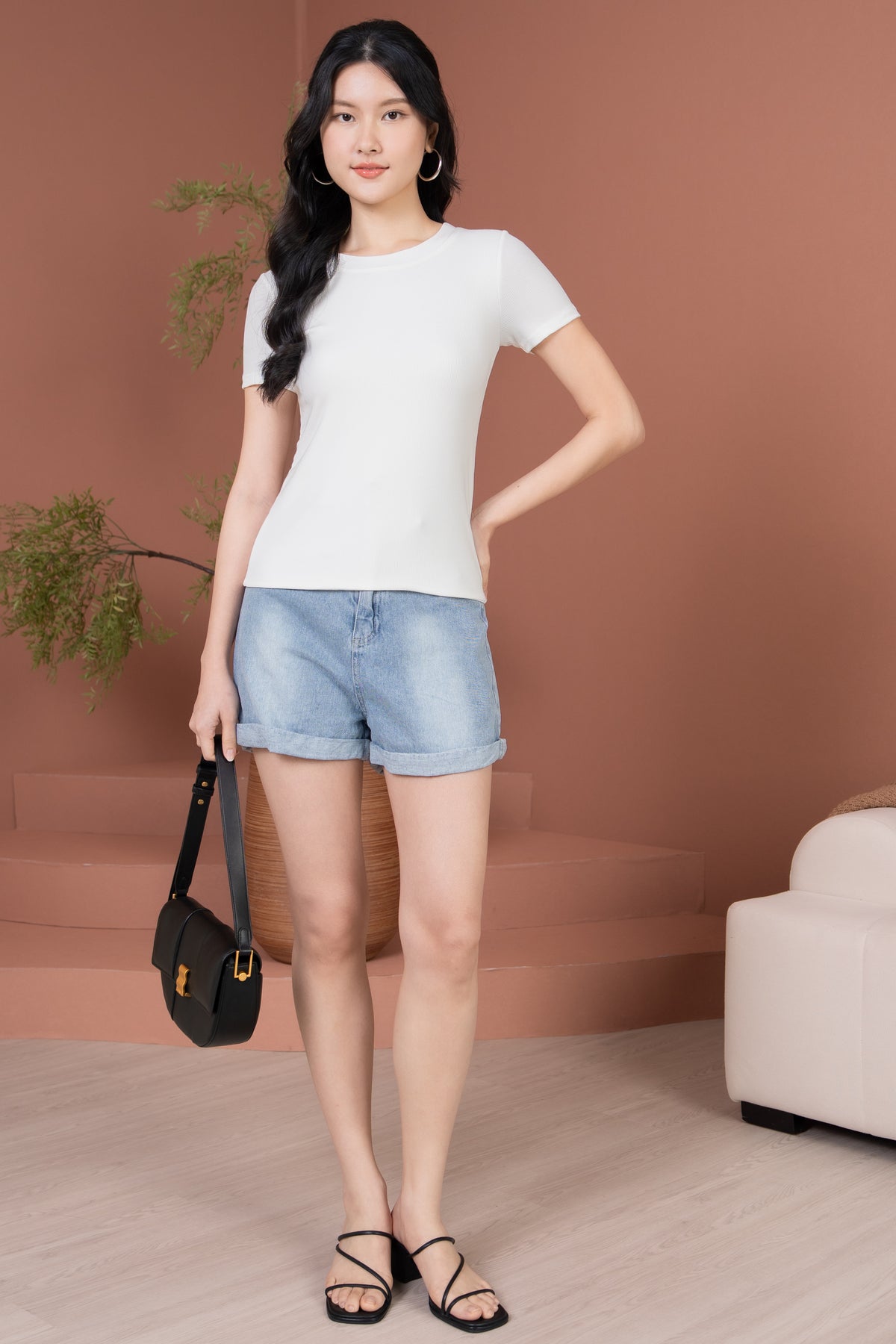 Basic Ribbed Tee in White